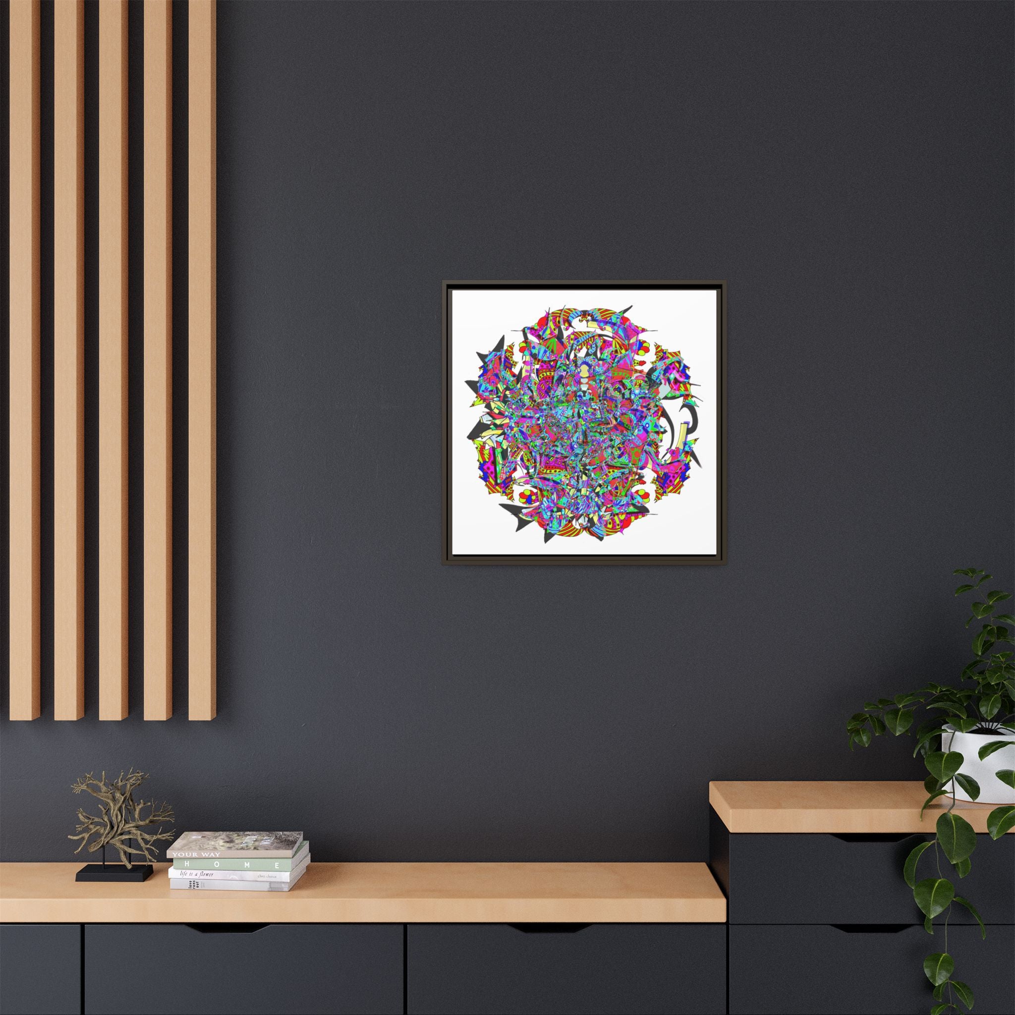 Neon Waffle Monster 12 Framed Canvas Art — Psychedelic Geometric Wall Print