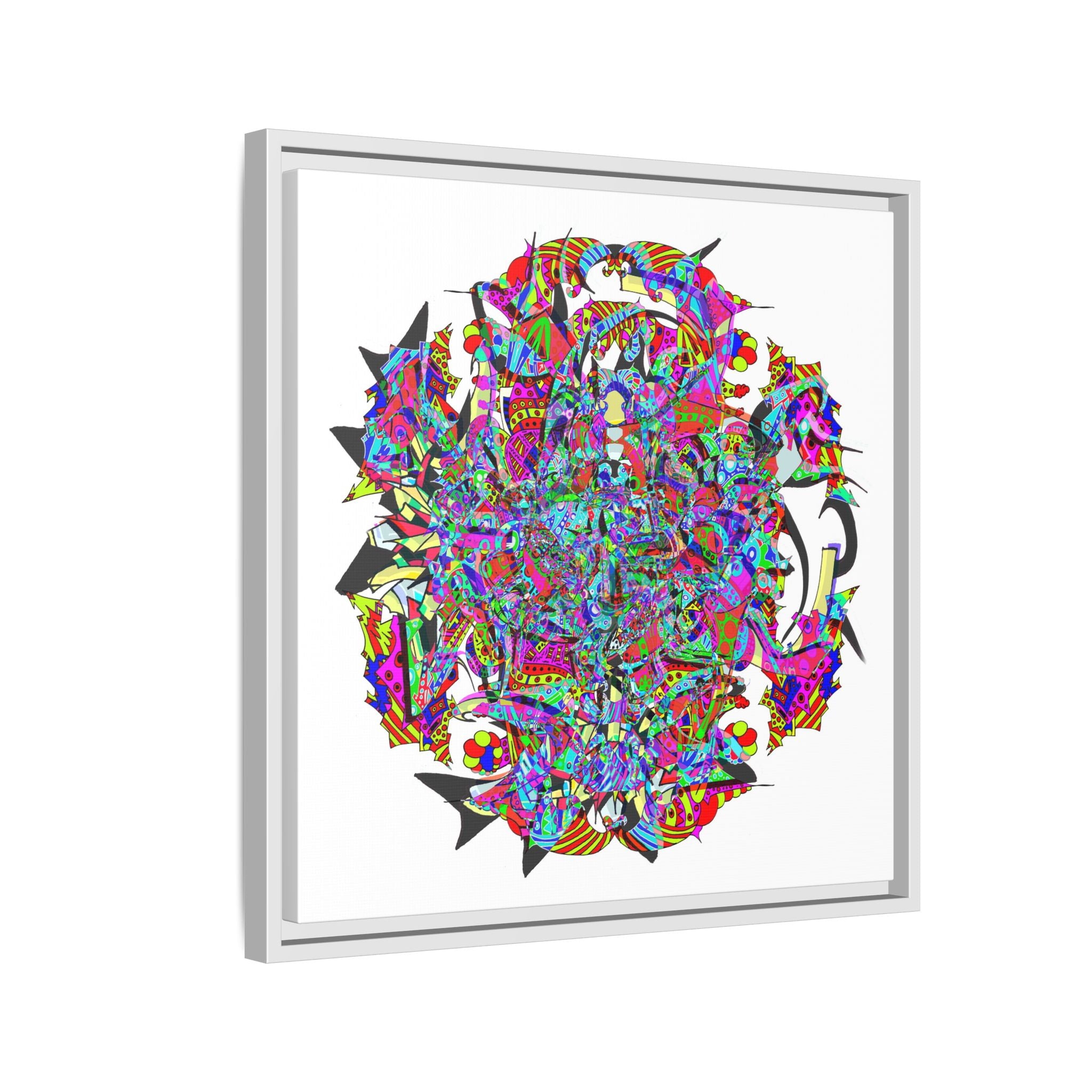 Neon Waffle Monster 12 Framed Canvas Art — Psychedelic Geometric Wall Print