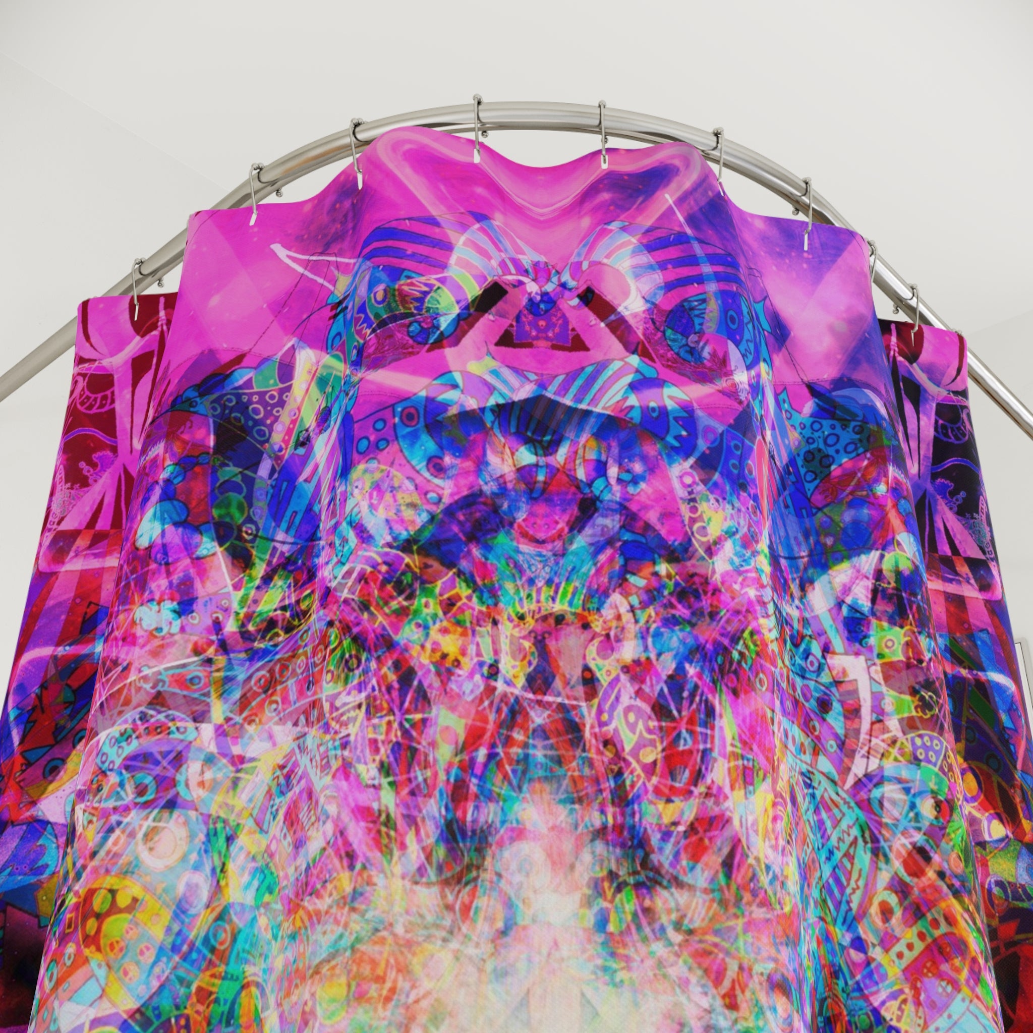 Arashaya - Psychedelic Pink Mandala Shower Curtain — Vibrant Abstract Bathroom Decor