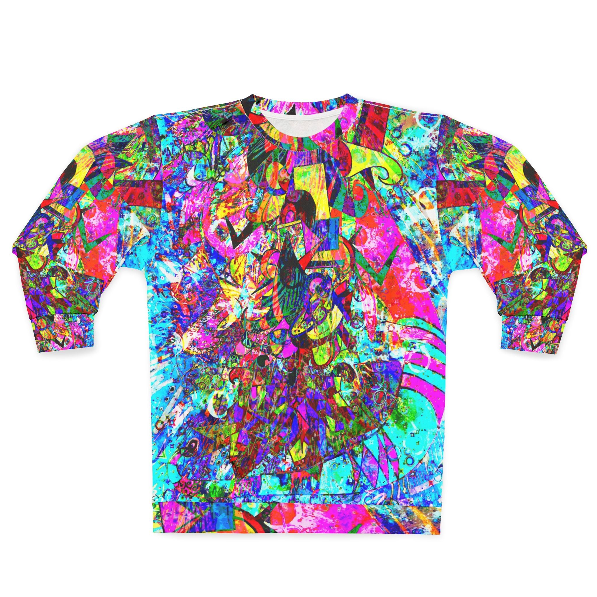 Love Monster - Psychedelic Abstract All-Over Print Sweatshirt — Vibrant Colorful Art Crewneck