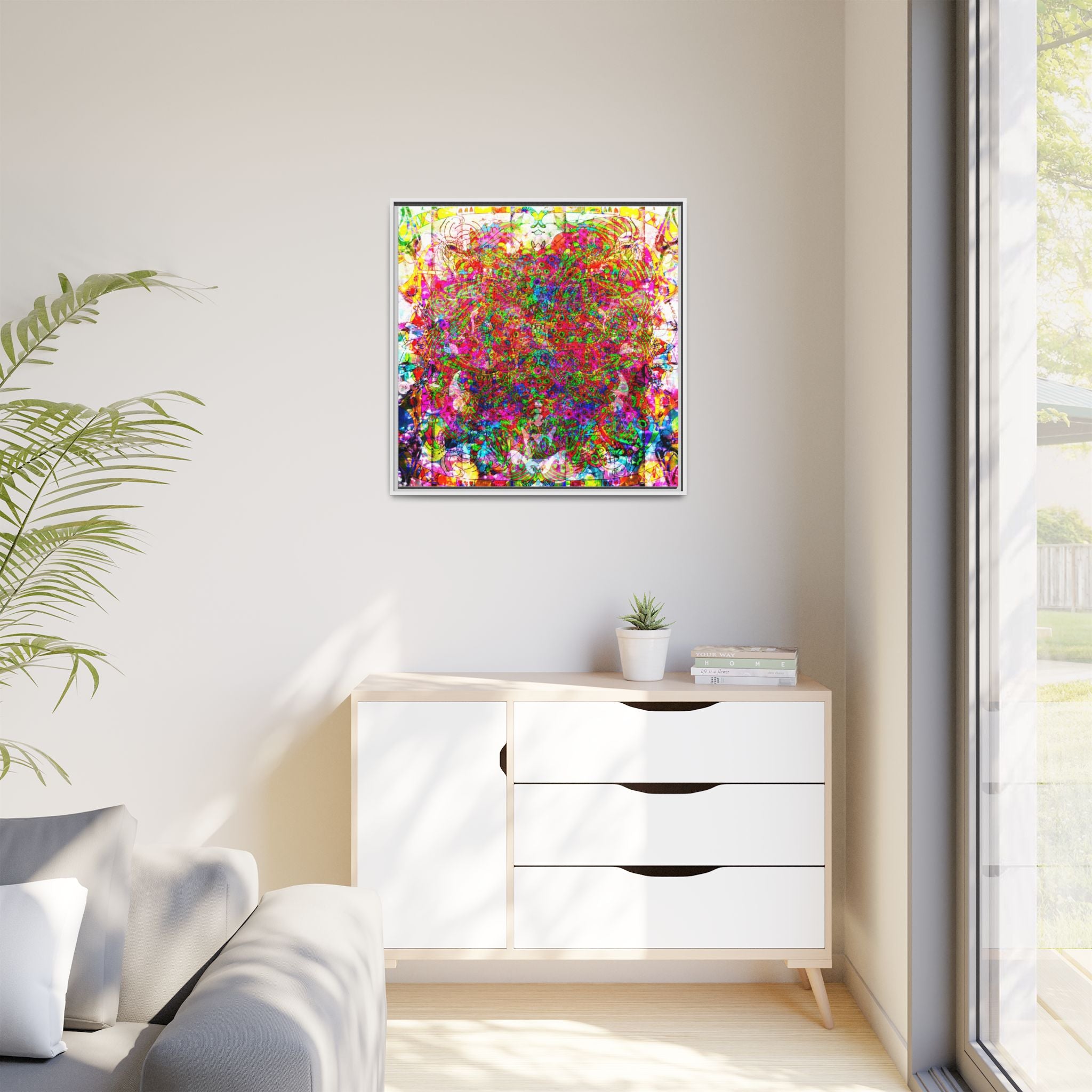 Neon Swirl Party Extravaganza Canvas Art — Vibrant Kaleidoscope Wall Print