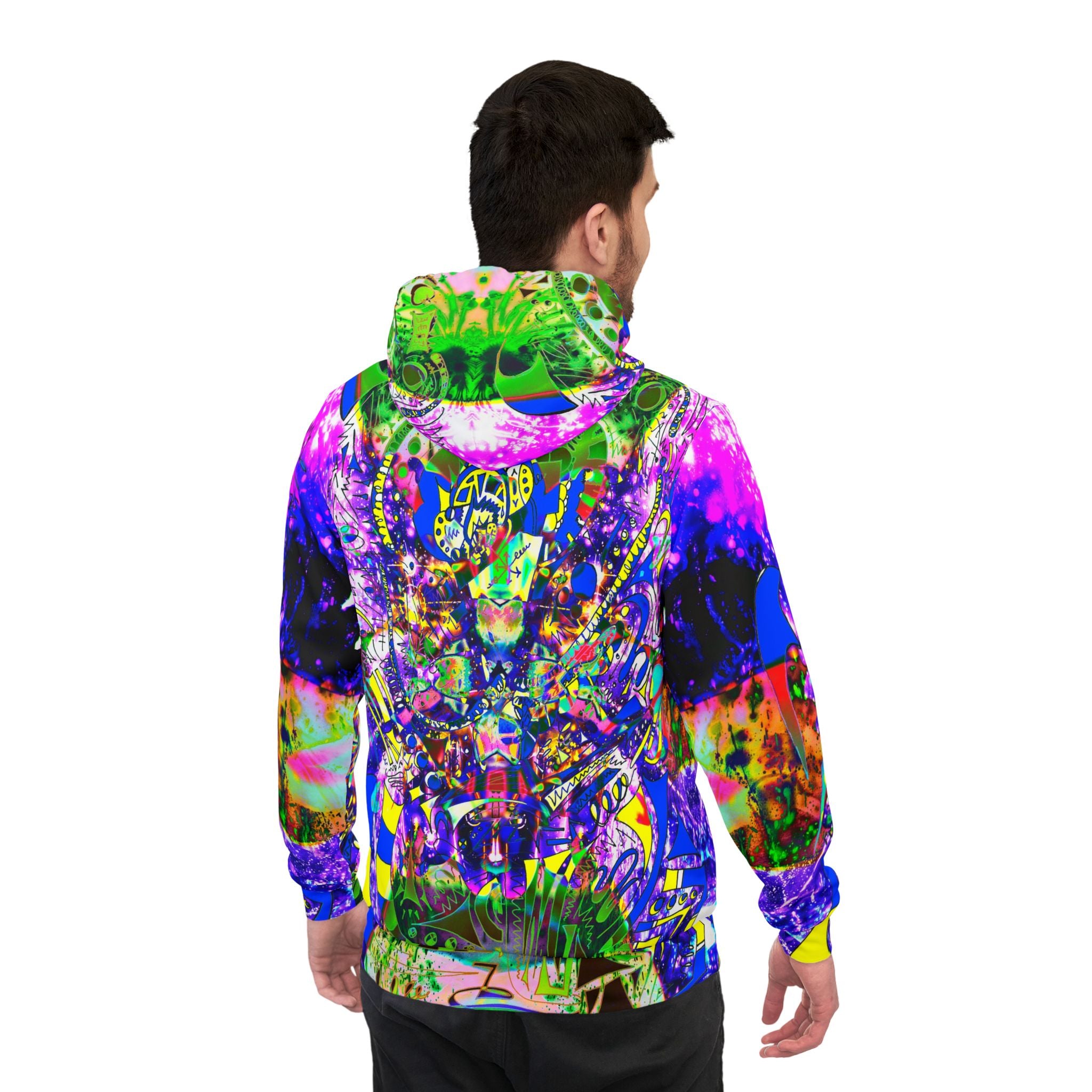Alien Darkness 9 - Psychedelic Abstract Athletic Hoodie — Vibrant All-Over Print for Rave, Gym & Streetwear