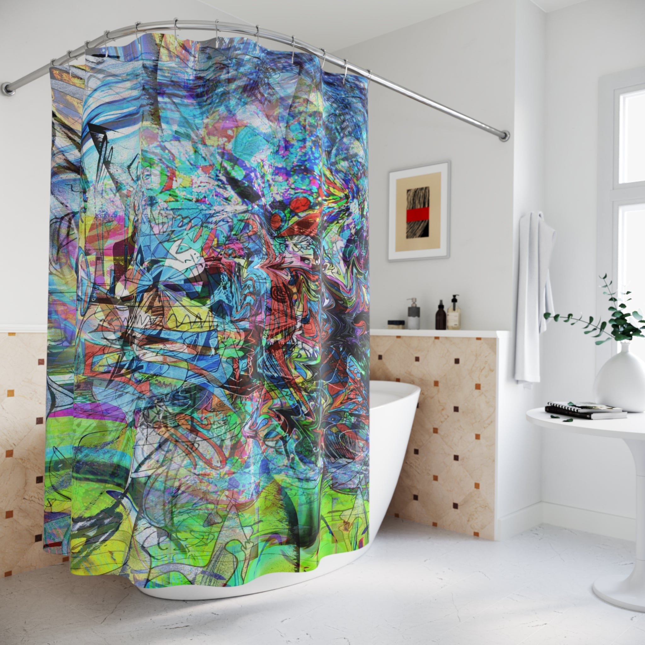 Now You're Stuck 44 - Abstract Color Burst Shower Curtain — Vibrant Psychedelic Bathroom Decor