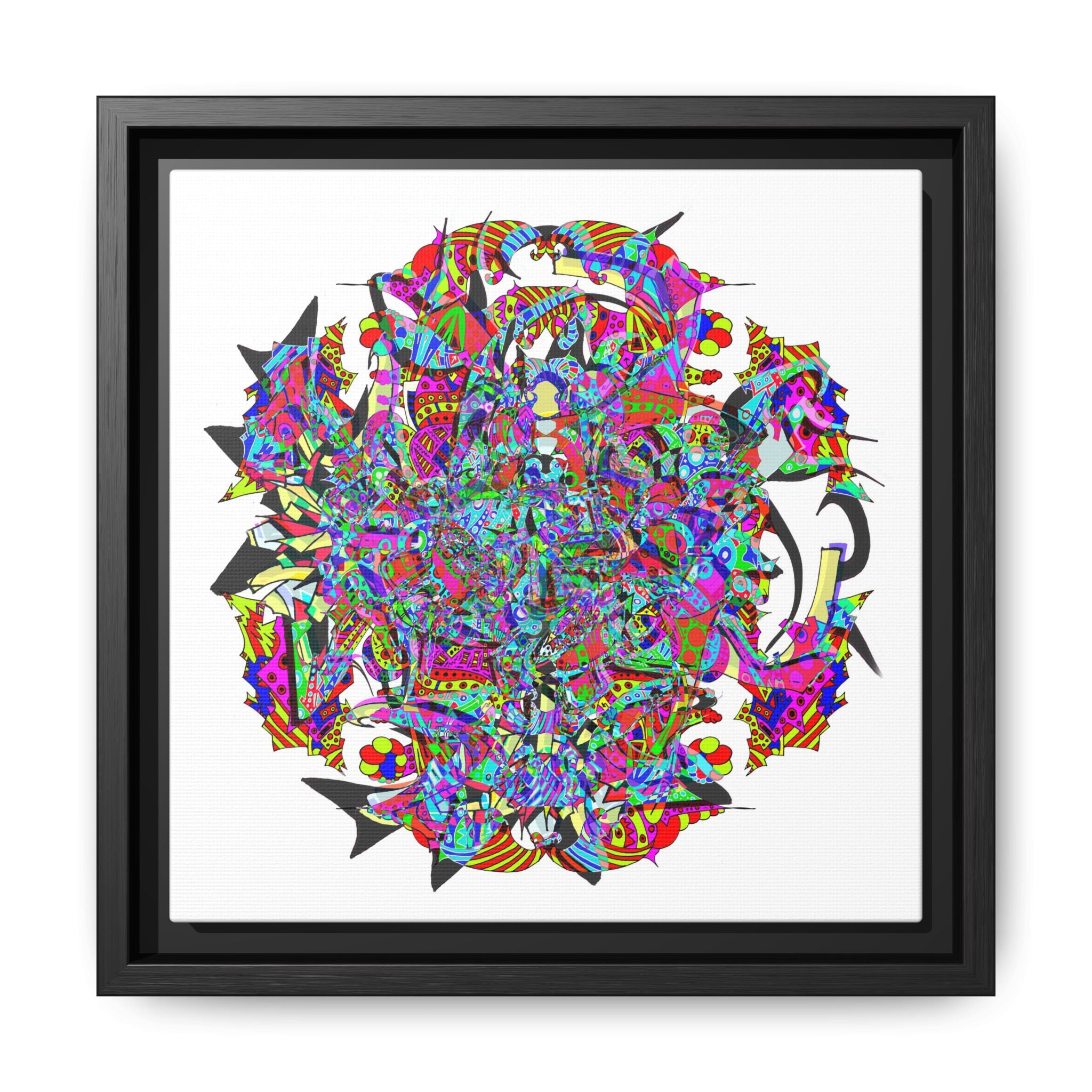 Neon Waffle Monster 12 Framed Canvas Art — Psychedelic Geometric Wall Print