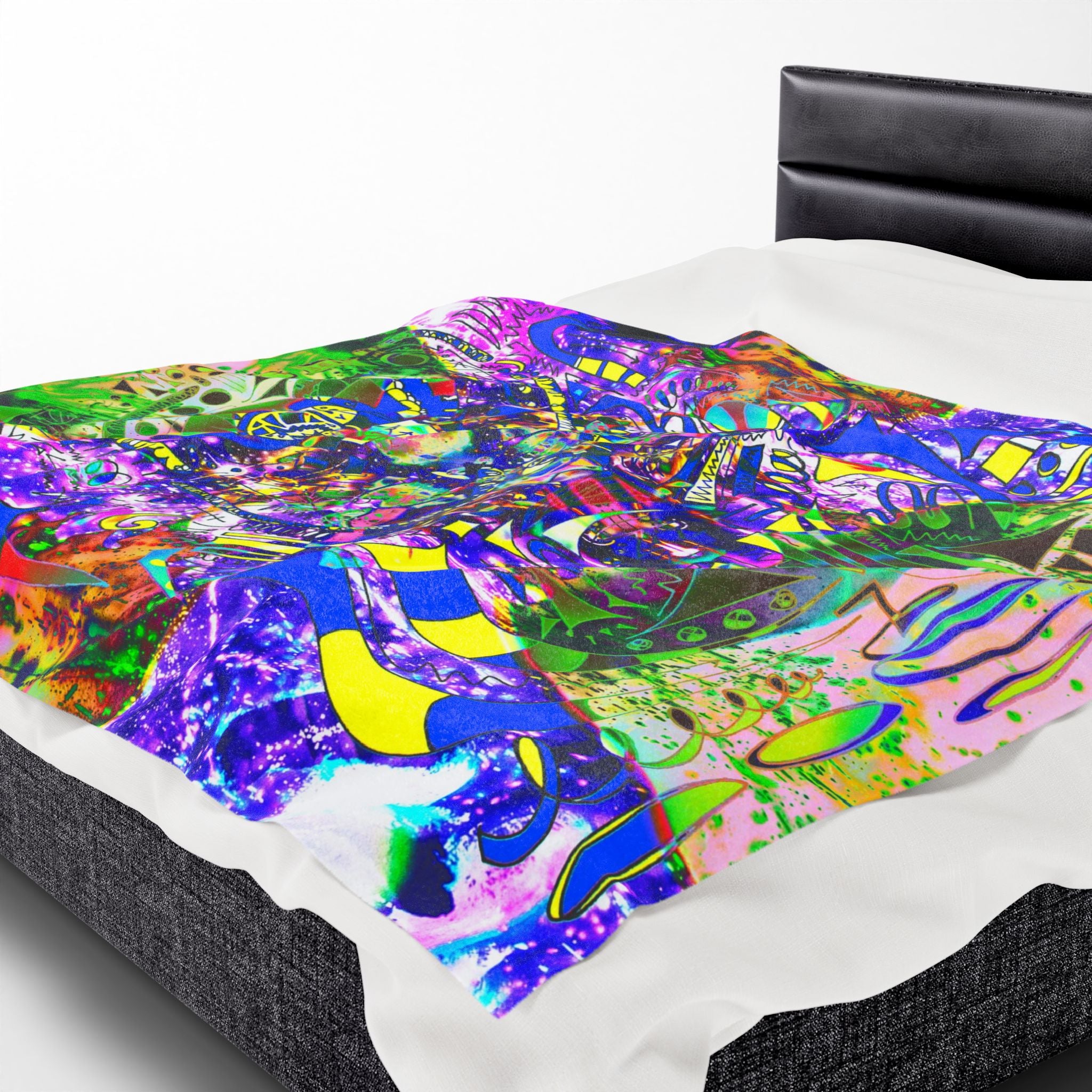 Alien Darkness 9 Plush Blanket — Vibrant Neon Art Throw