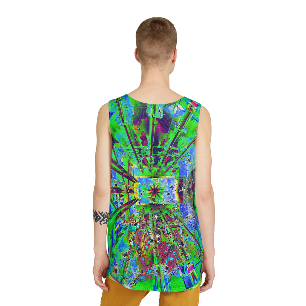 Hyperspace Room 22 - Psychedelic Abstract Tank Top — Neon Green Geometric All-Over Print