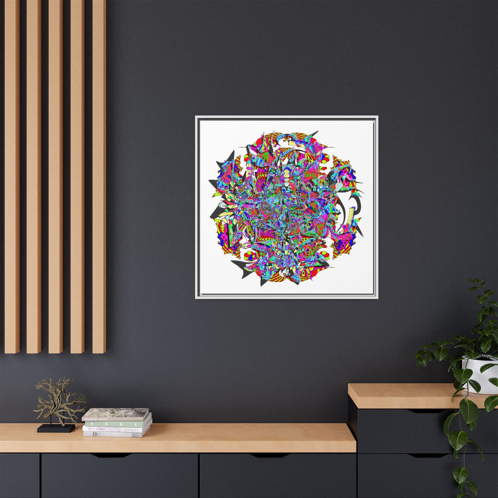 Neon Waffle Monster 12 Framed Canvas Art — Psychedelic Geometric Wall Print