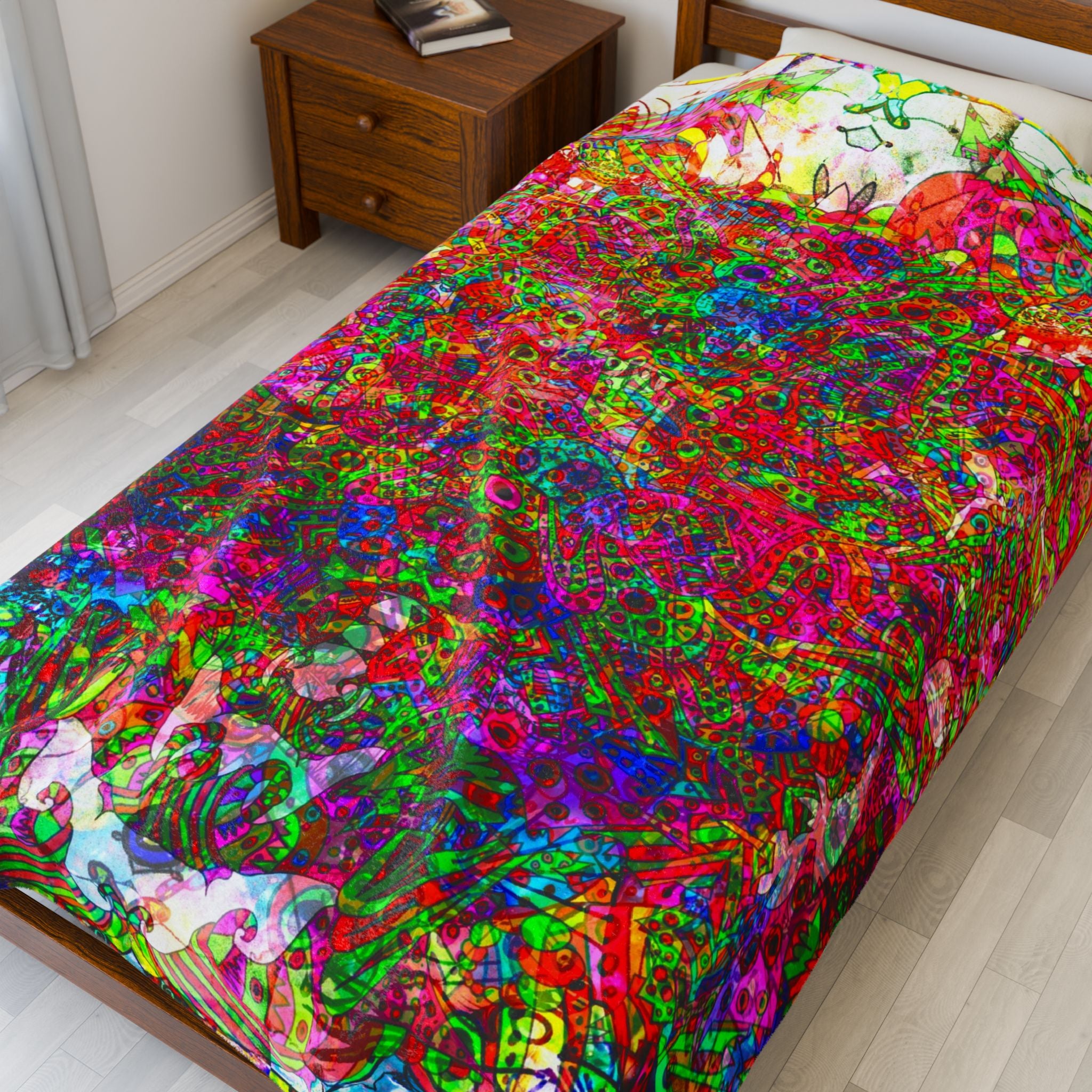 Neon Swirl Party Extravaganza Plush Blanket — Bright Abstract Boho Throw