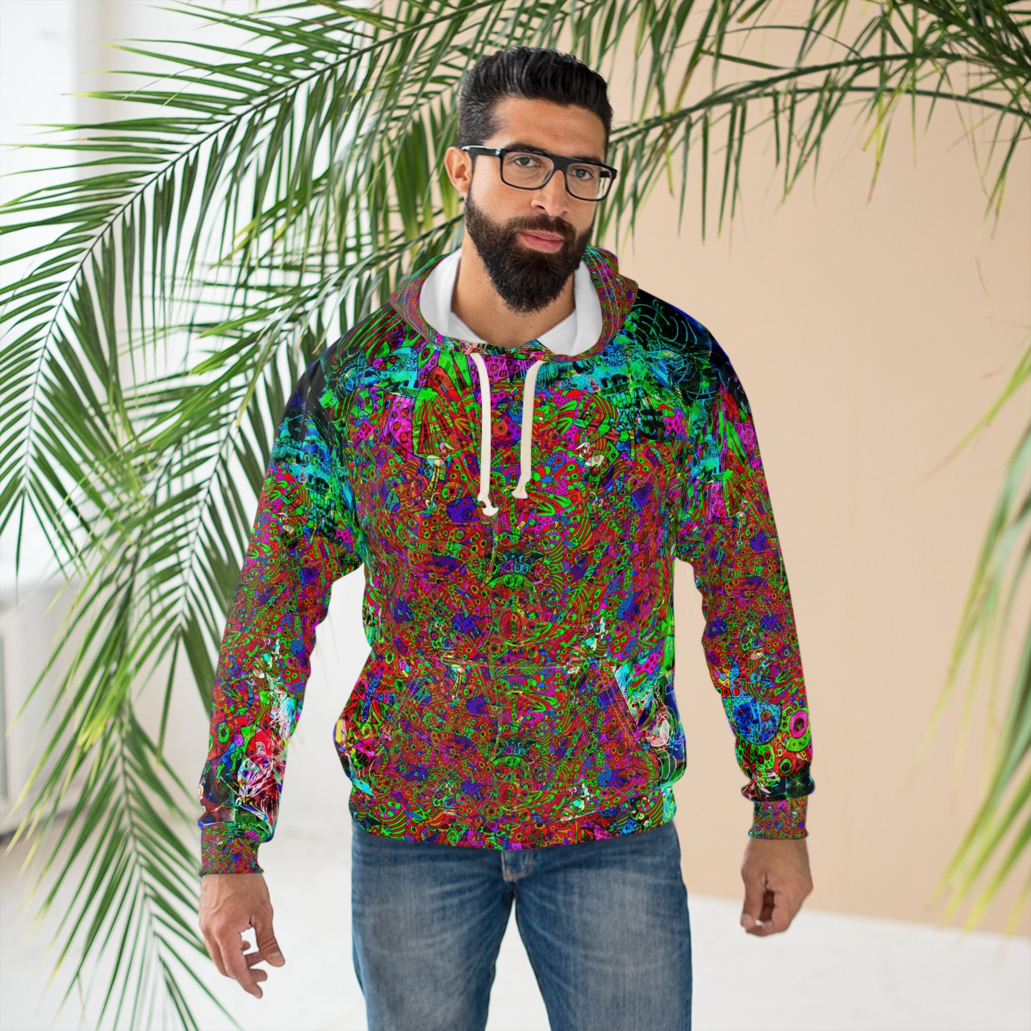 Neon Alien Blacklight Jungle Hoodie – Vibrant All-Over Print Pullover