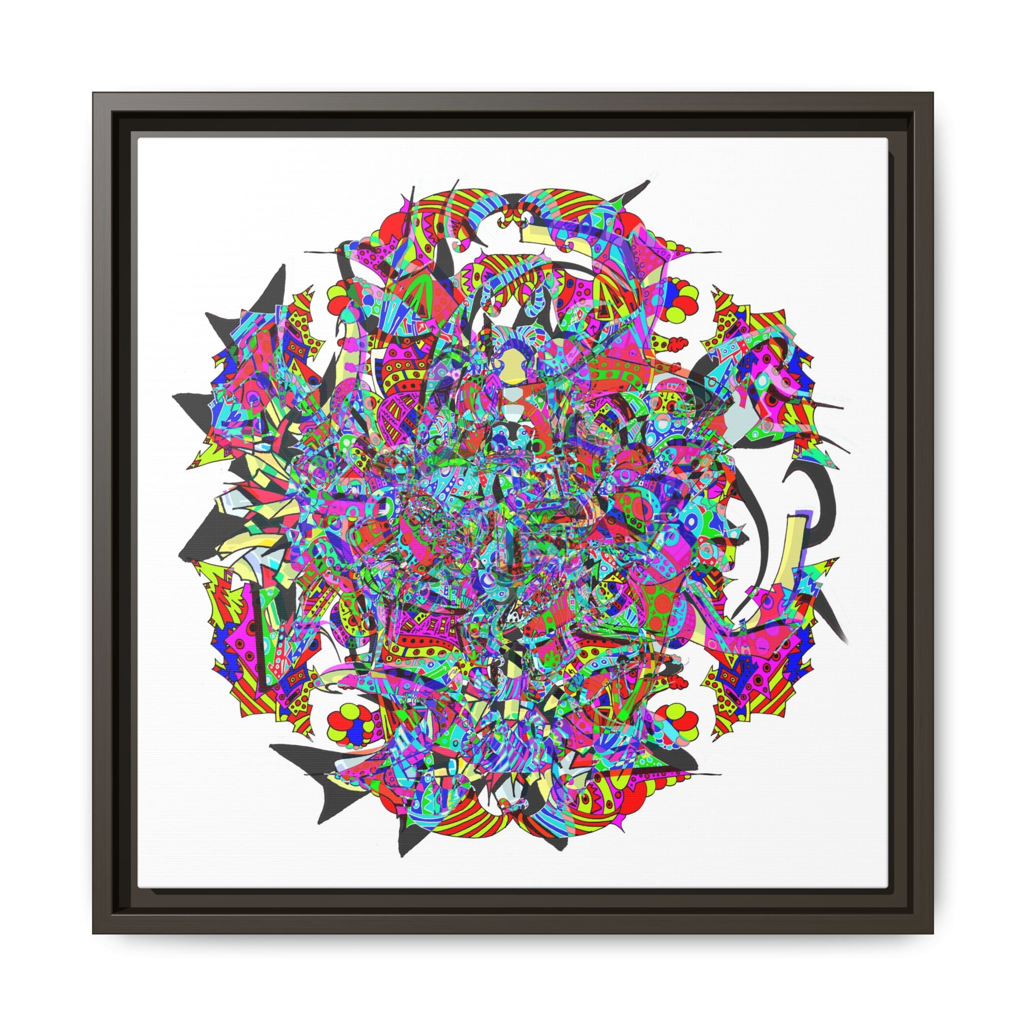 Neon Waffle Monster 12 Framed Canvas Art — Psychedelic Geometric Wall Print