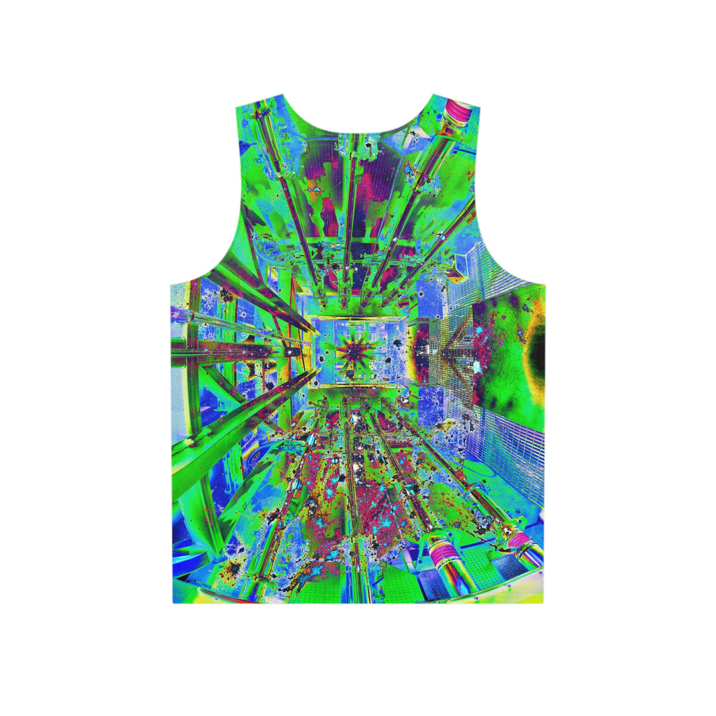 Hyperspace Room 22 - Psychedelic Abstract Tank Top — Neon Green Geometric All-Over Print