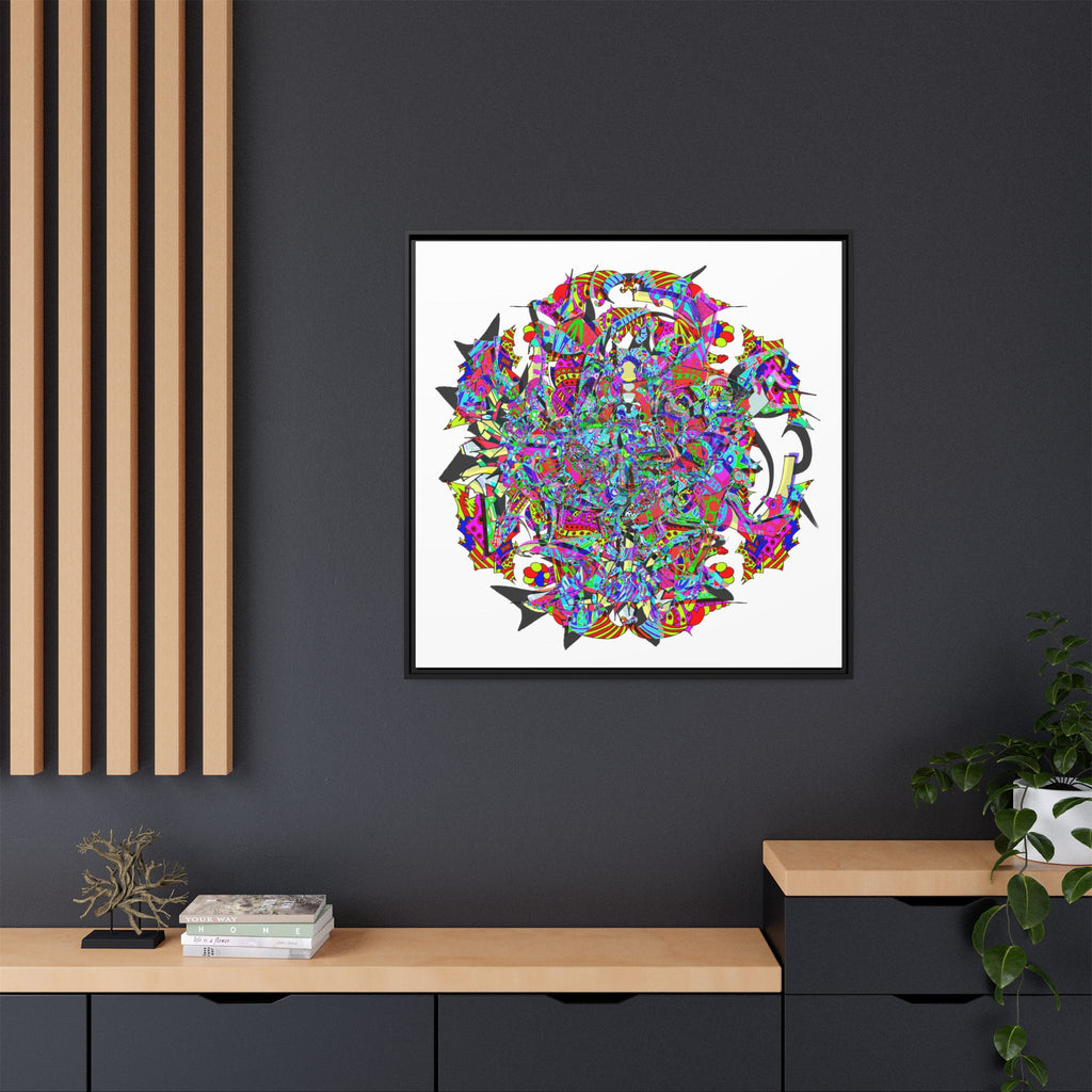 Neon Waffle Monster 12 Framed Canvas Art — Psychedelic Geometric Wall Print