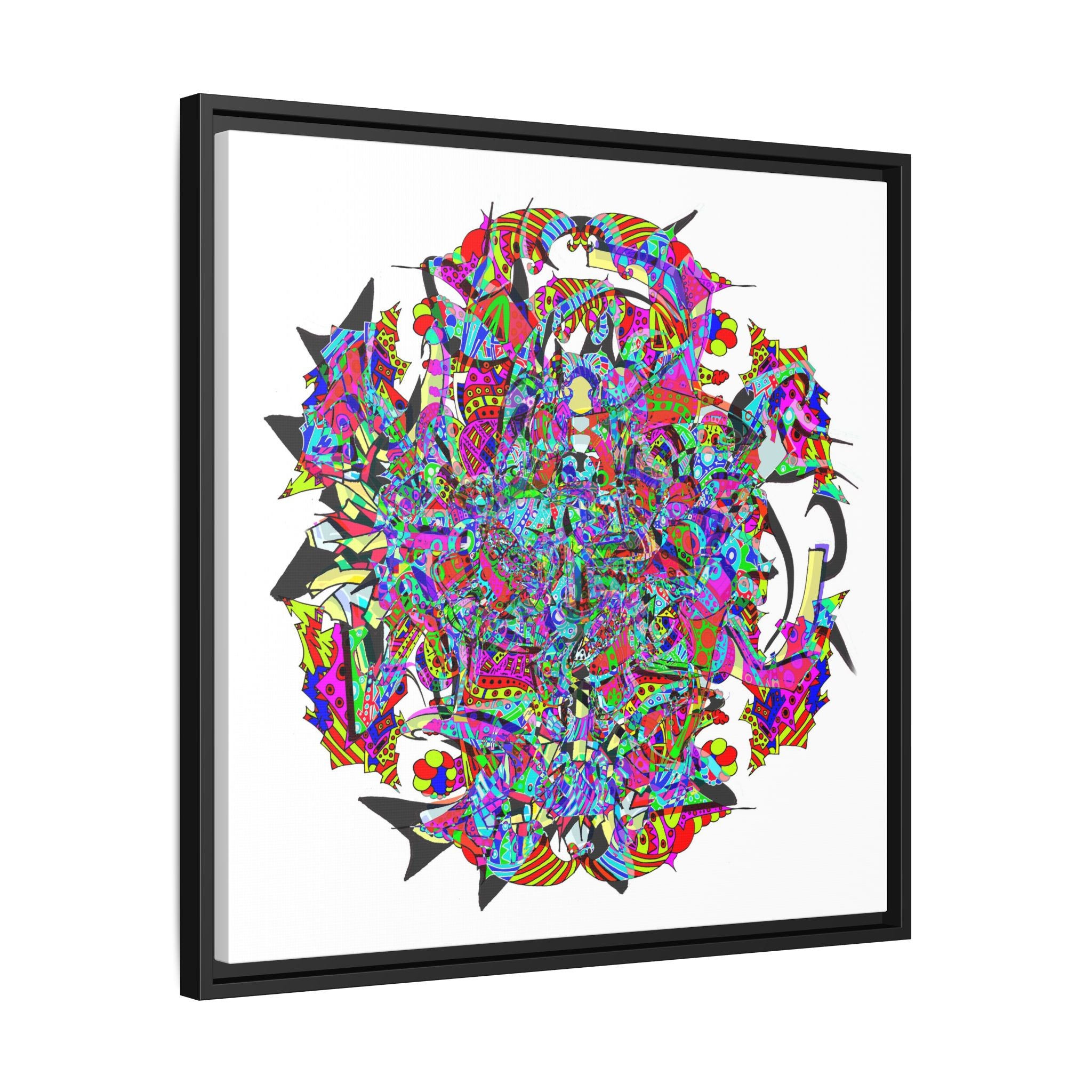 Neon Waffle Monster 12 Framed Canvas Art — Psychedelic Geometric Wall Print