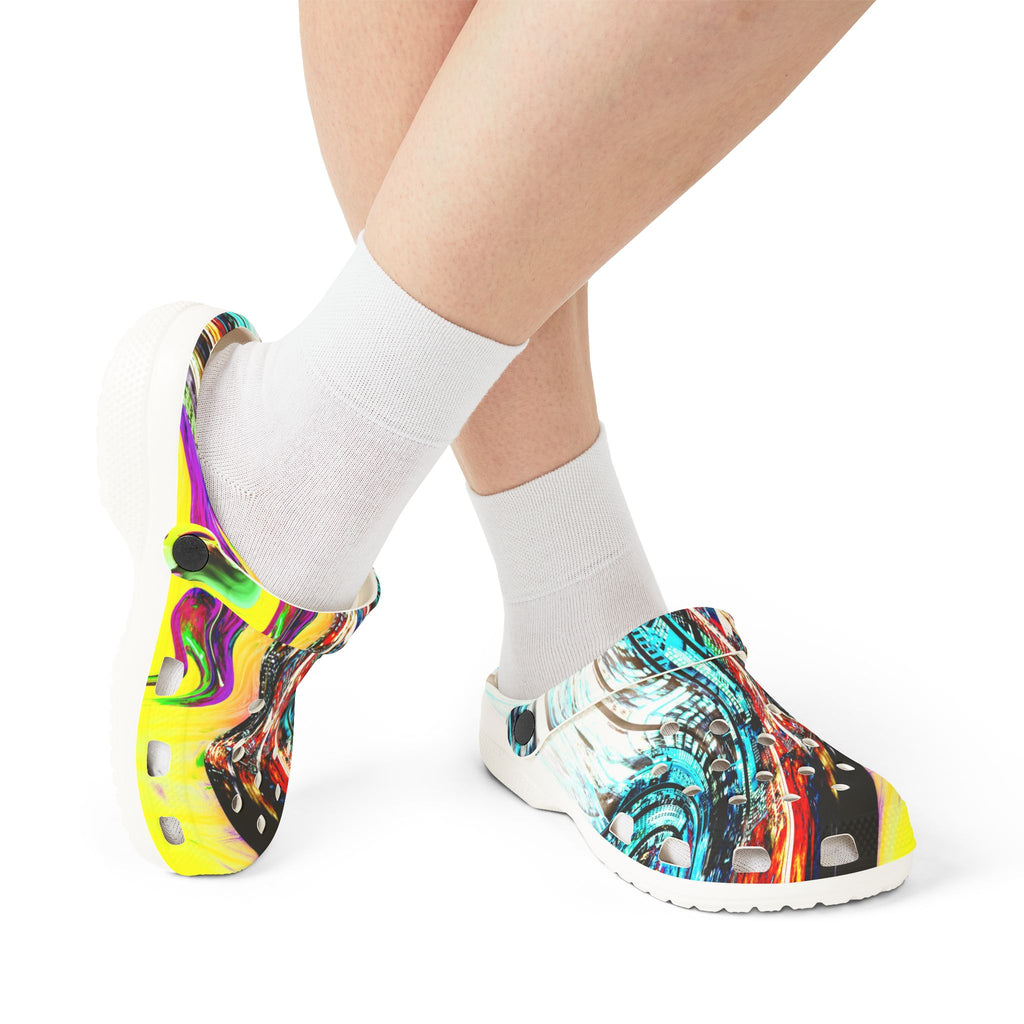 Slip And Slide - Abstract Neon Swirl EVA Foam Clogs — Colorful Slip-On Garden Shoes