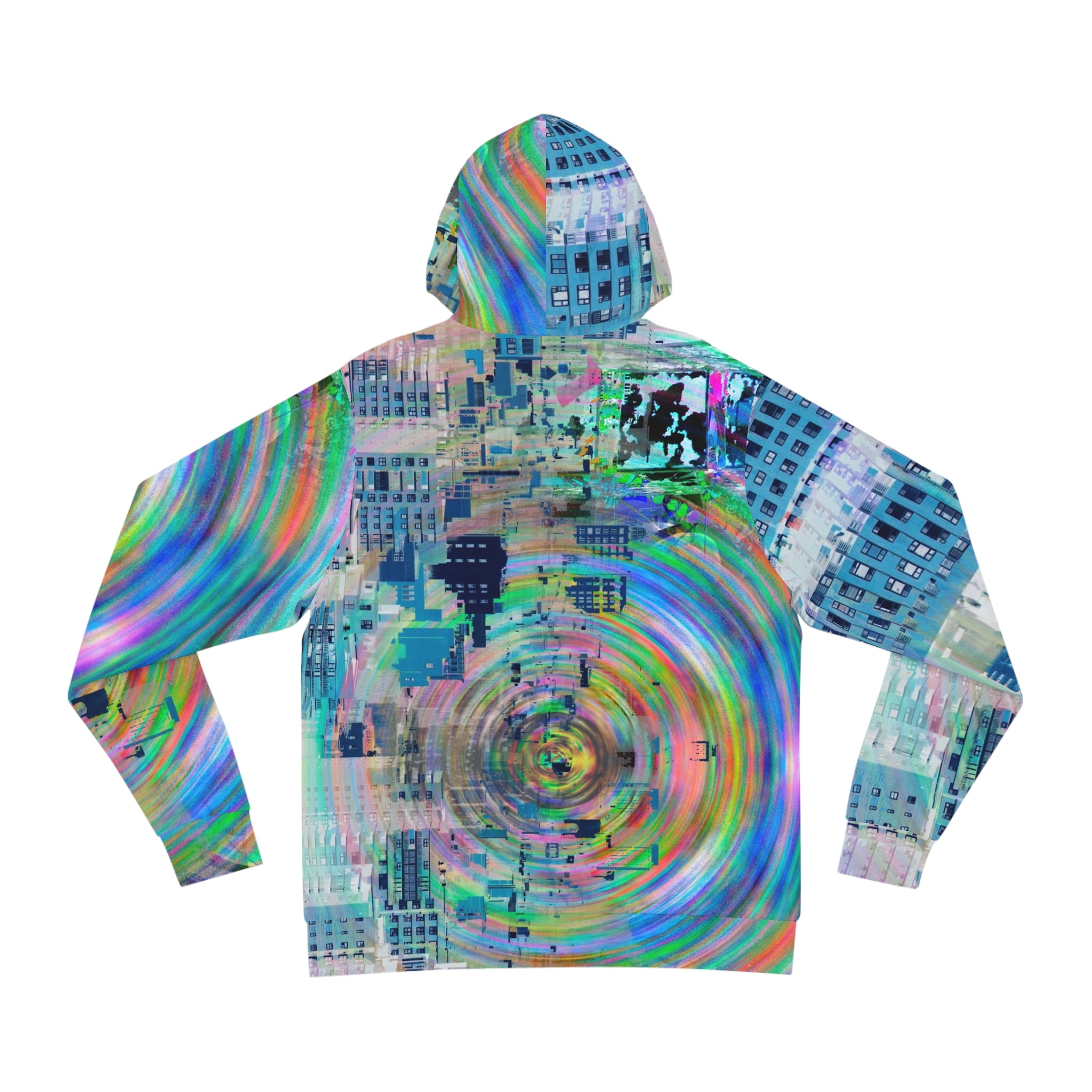 Novelty 93 - Psychedelic Cityscape Hoodie – Colorful Swirl All-Over Print Fashion Hoodie