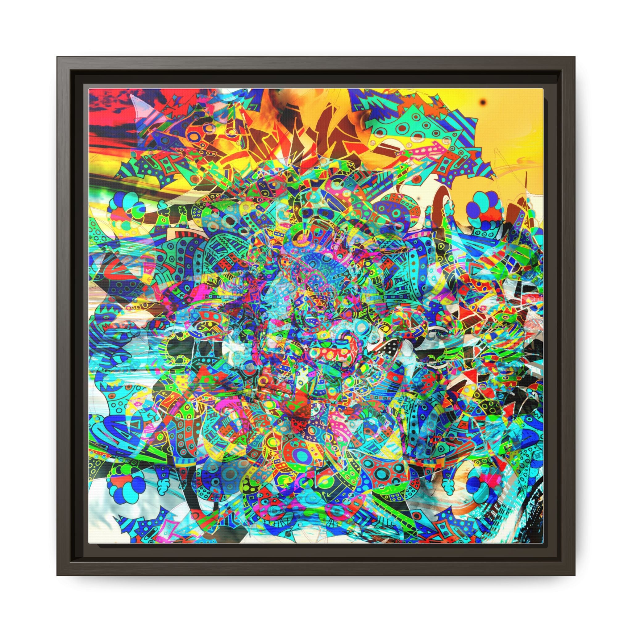 HYPERDIMENSIONAL SURFER - Framed Abstract Multi-Color Canvas Art — Vibrant Psychedelic Wall Decor