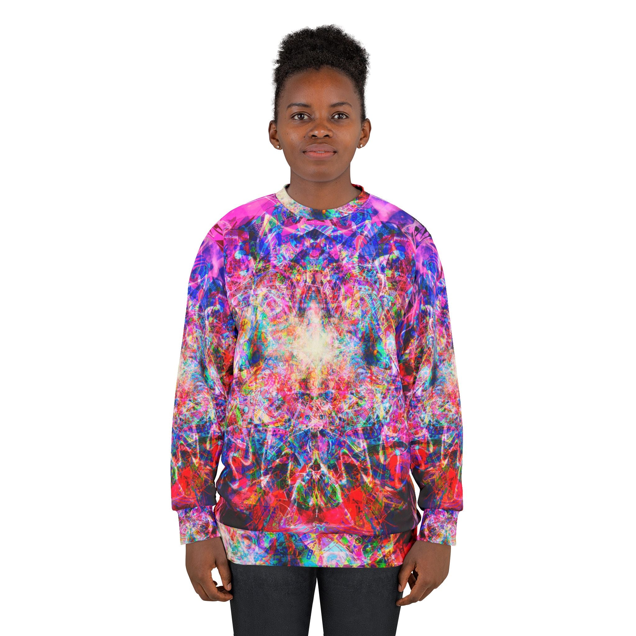 Arashaya - Psychedelic Kaleidoscope Sweatshirt — Vibrant All-Over Print Crewneck