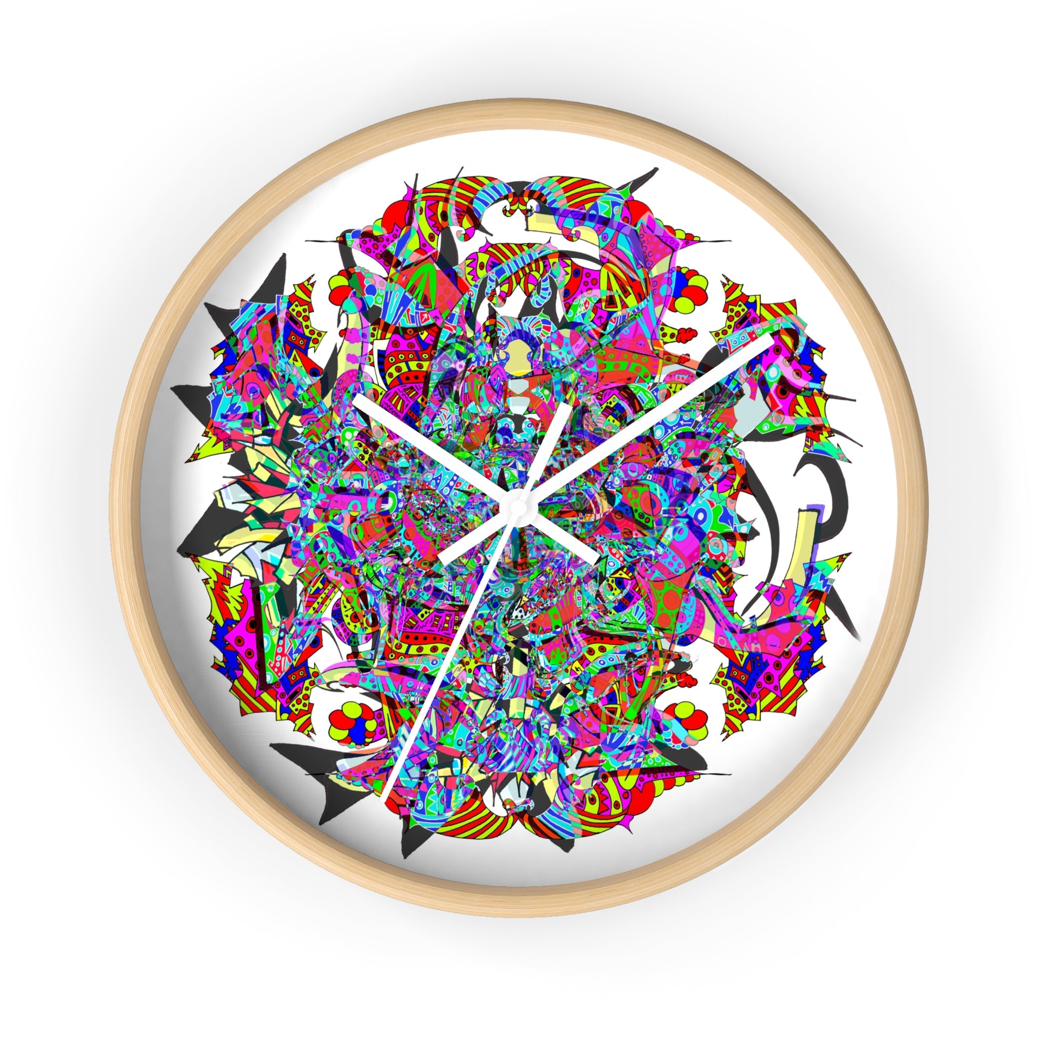 Neon Waffle Monster 12 - Psychedelic Mandala Wall Clock | Colorful Abstract Geometric Timepiece