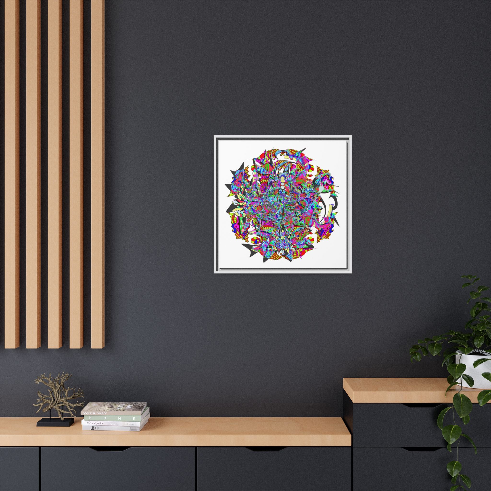 Neon Waffle Monster 12 Framed Canvas Art — Psychedelic Geometric Wall Print