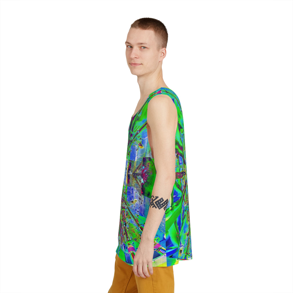 Hyperspace Room 22 - Psychedelic Abstract Tank Top — Neon Green Geometric All-Over Print