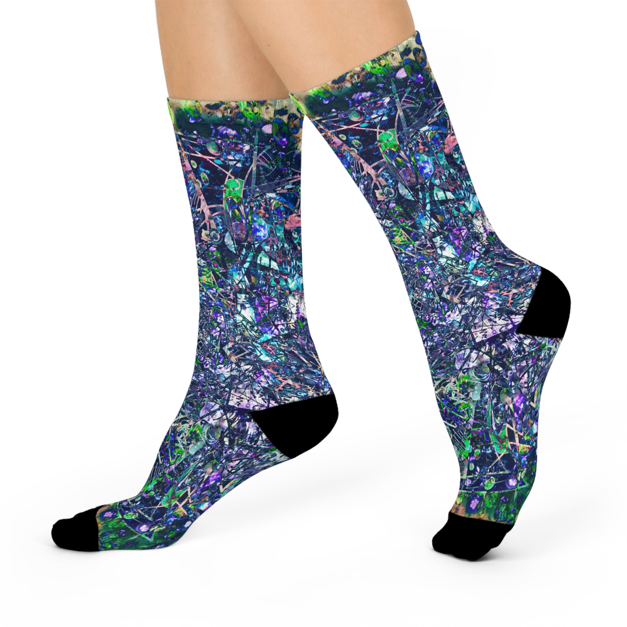KAWABONGA Cushioned Crew Socks — Colorful Psychedelic Pattern