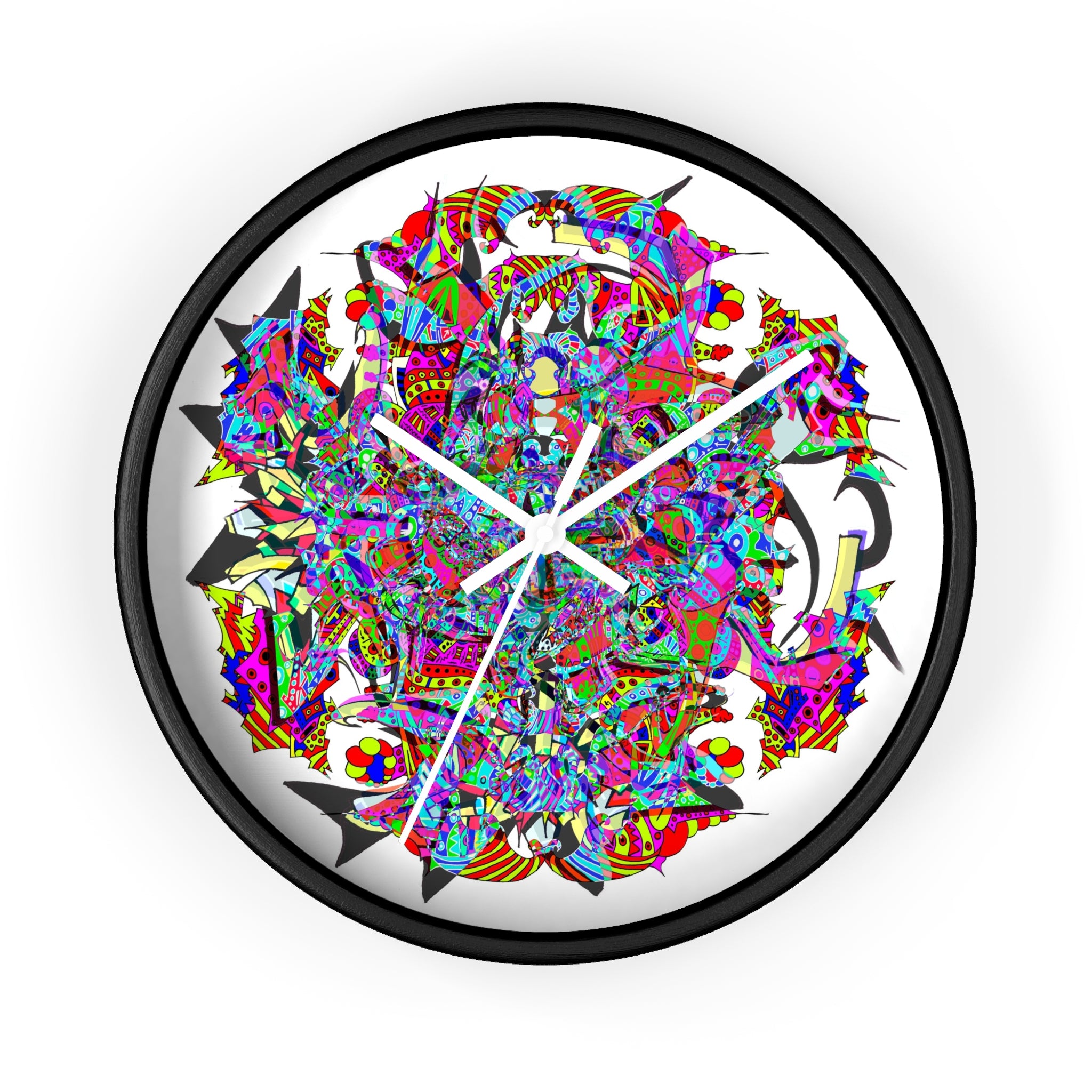 Neon Waffle Monster 12 - Psychedelic Mandala Wall Clock | Colorful Abstract Geometric Timepiece