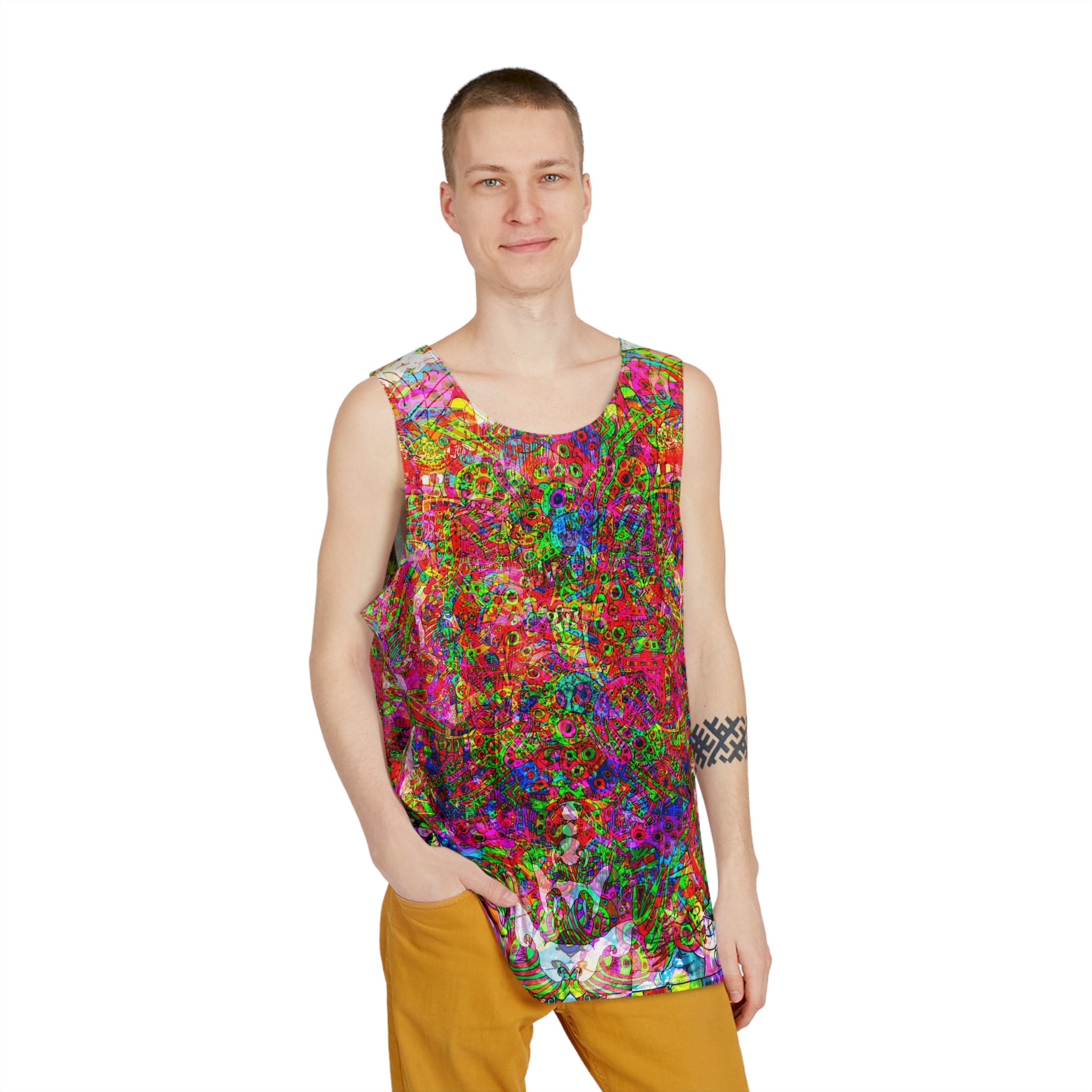 Neon Swirl Party Extravaganza - Psychedelic Floral Tank Top – Vibrant All-Over Print Men’s Tank