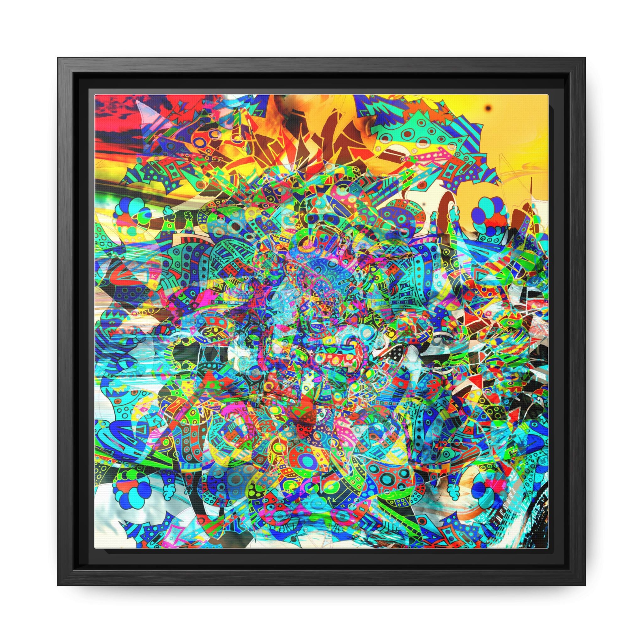 HYPERDIMENSIONAL SURFER - Framed Abstract Multi-Color Canvas Art — Vibrant Psychedelic Wall Decor
