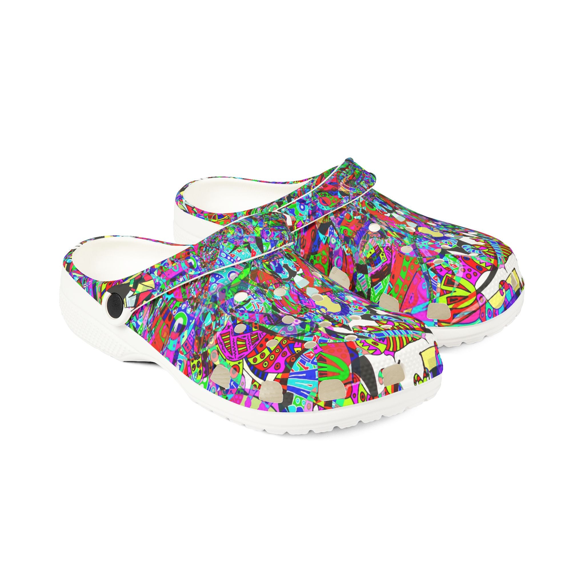Neon Waffle Monster 12 Colorful Abstract Garden Clogs — EVA Foam Slip-On Shoes