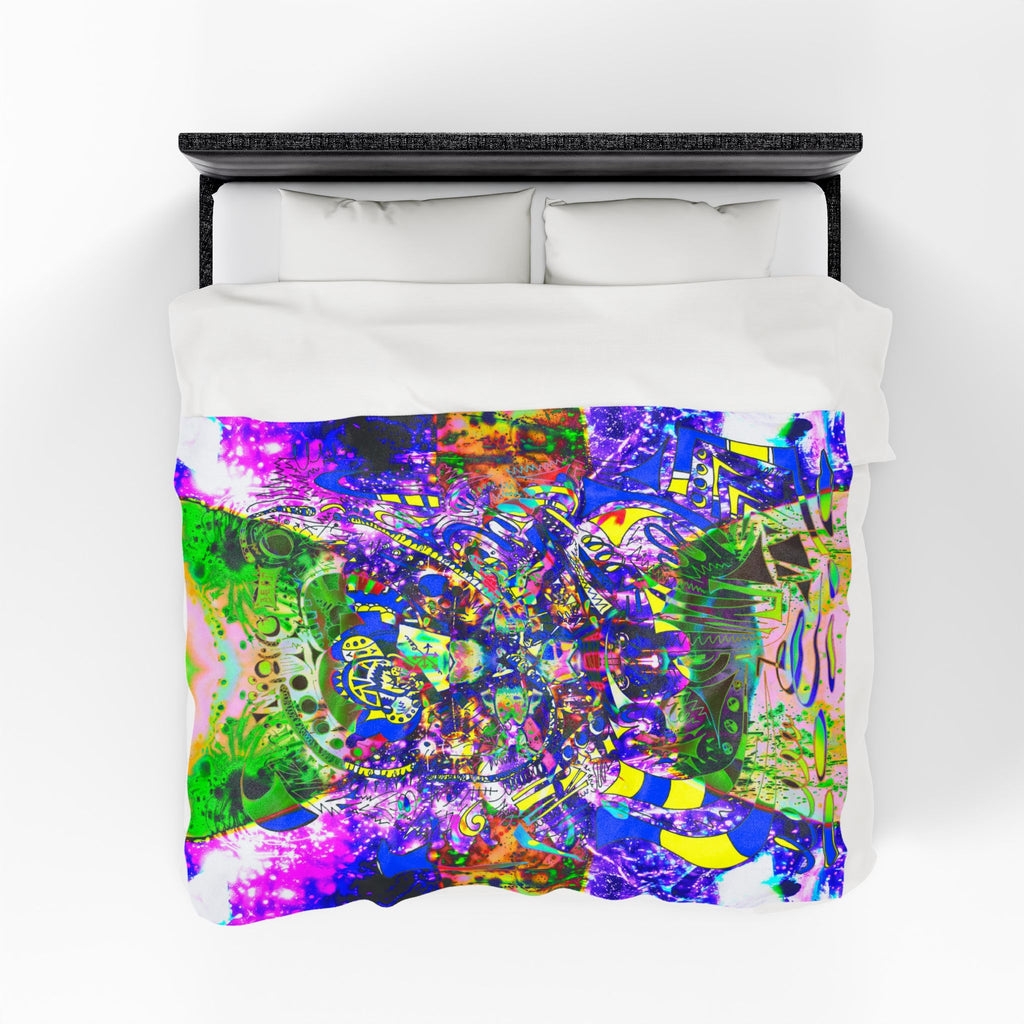 Alien Darkness 9 Plush Blanket — Vibrant Neon Art Throw