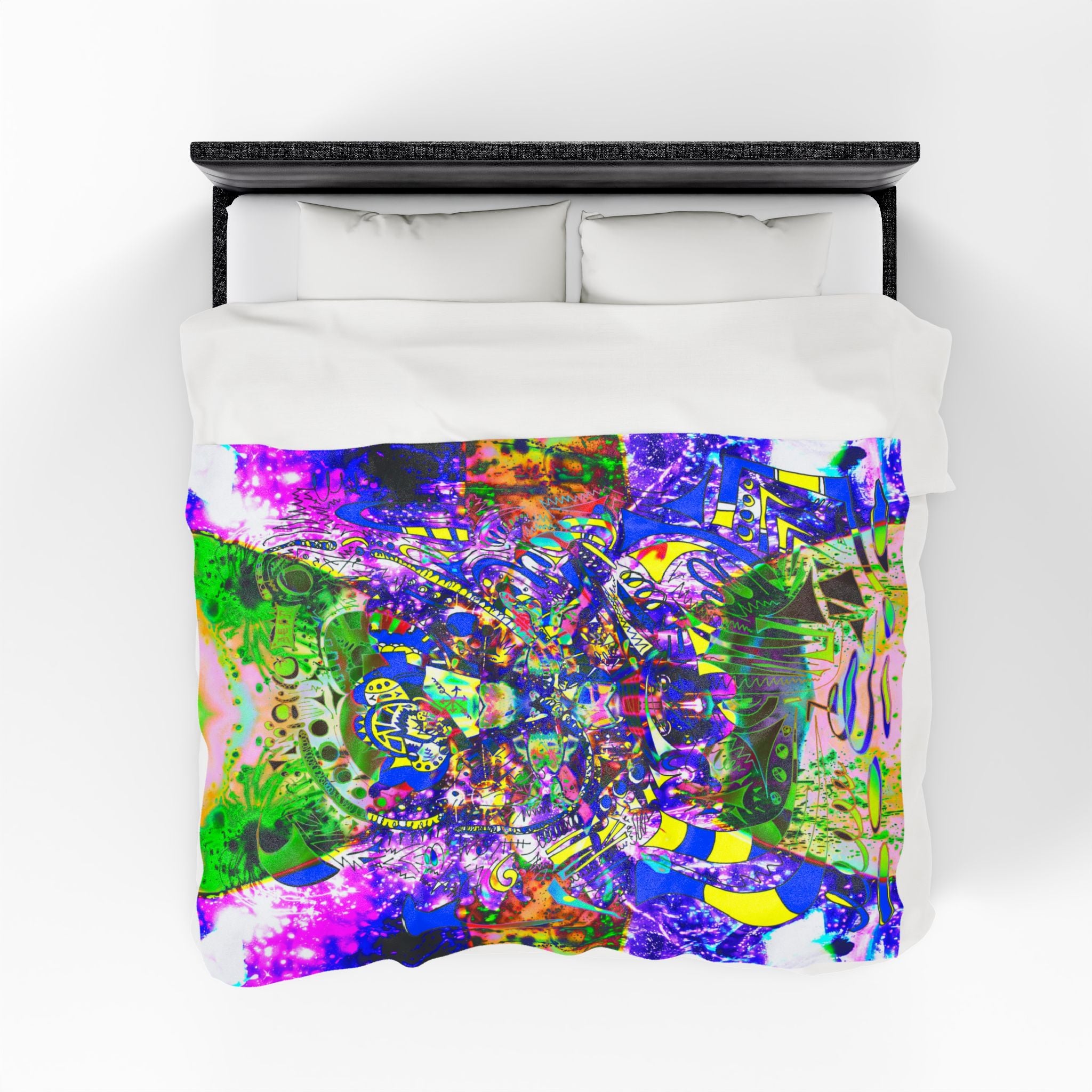 Alien Darkness 9 Plush Blanket — Vibrant Neon Art Throw