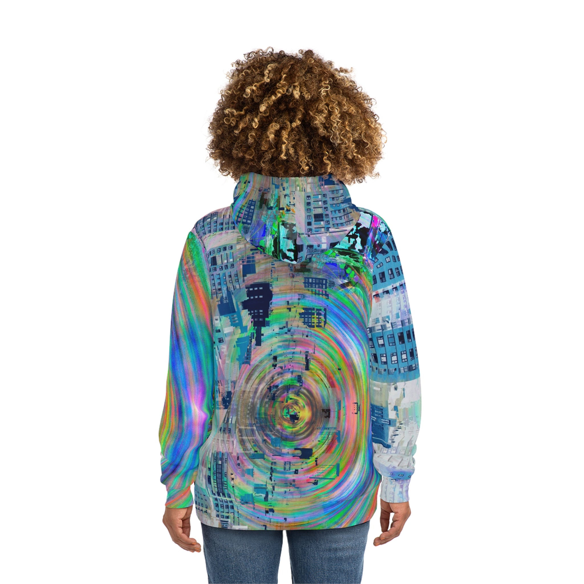 Novelty 93 - Psychedelic Cityscape Hoodie – Colorful Swirl All-Over Print Fashion Hoodie
