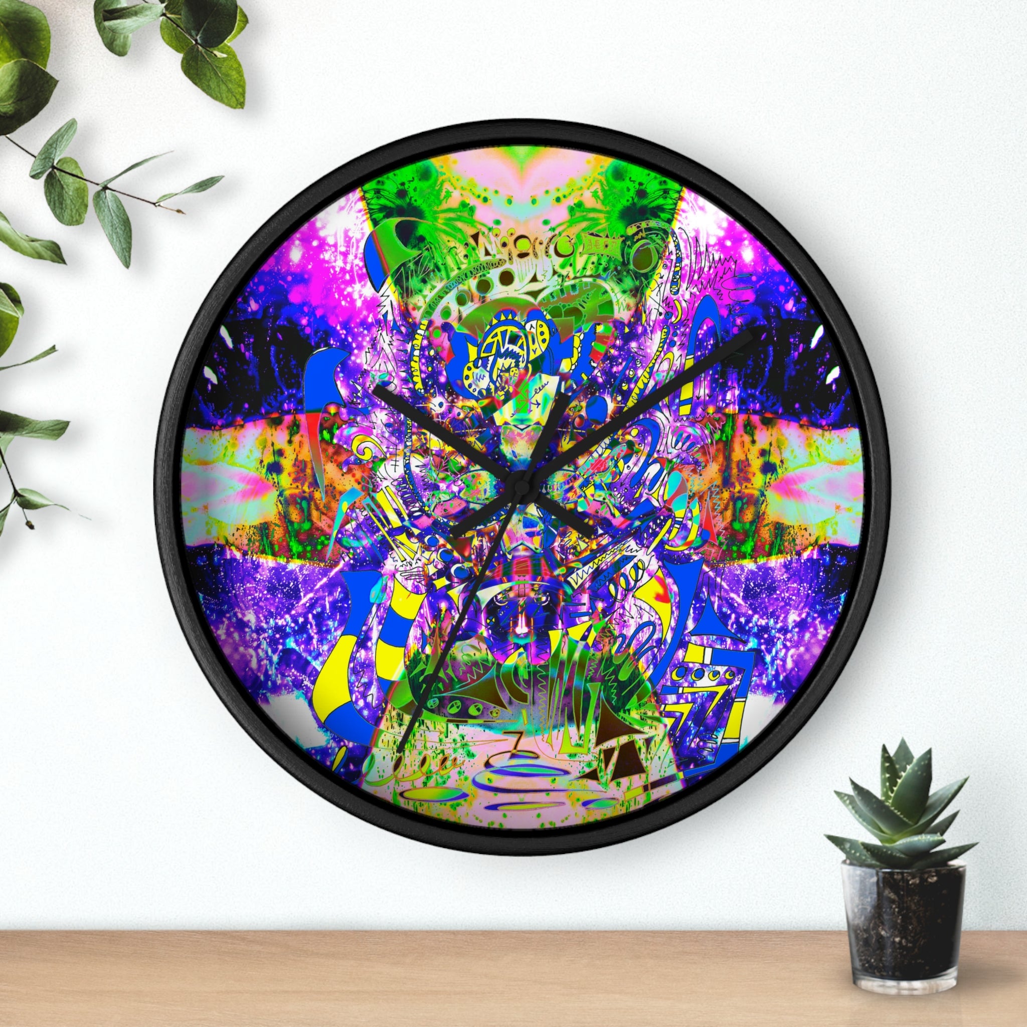 Alien Darkness 9 Wall Clock — Vibrant Neon Art Timepiece
