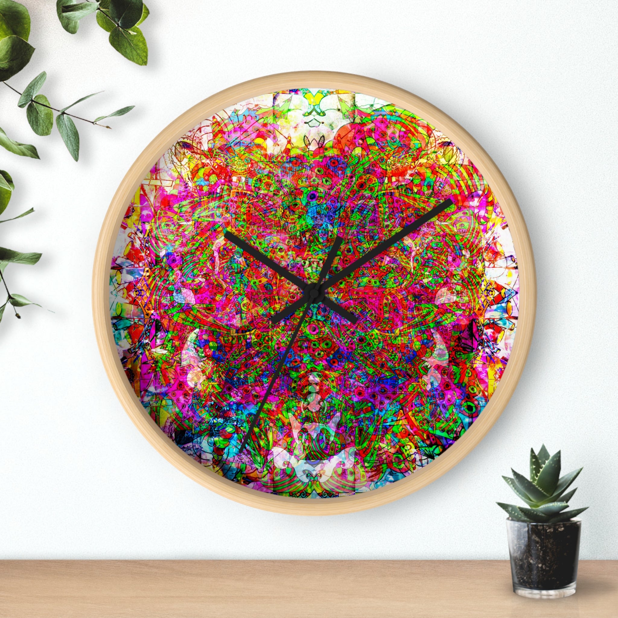 Neon Swirl Party Extravaganza Wall Clock — Colorful Psychedelic Art Timepiece