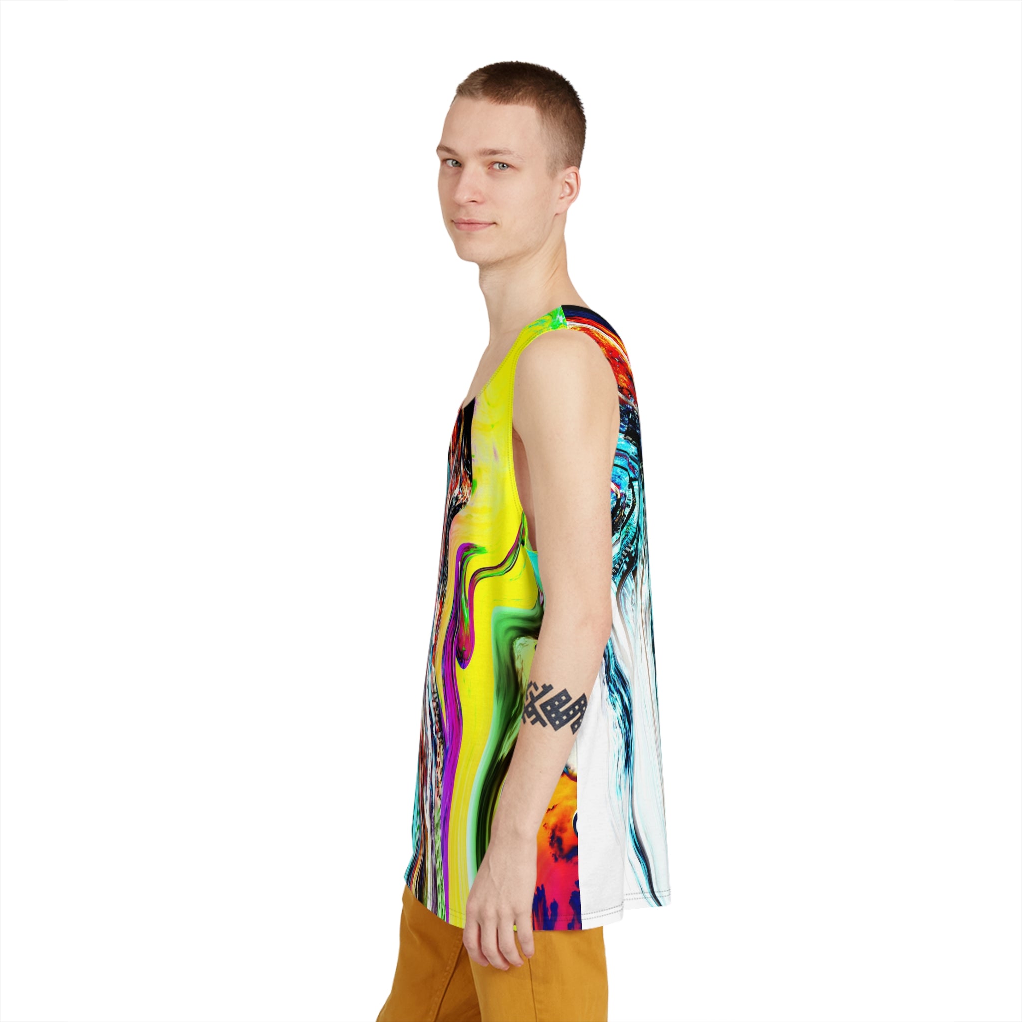 Slip And Slide - Abstract Neon Swirl Tank Top — Men's All-Over Print Festival Tank