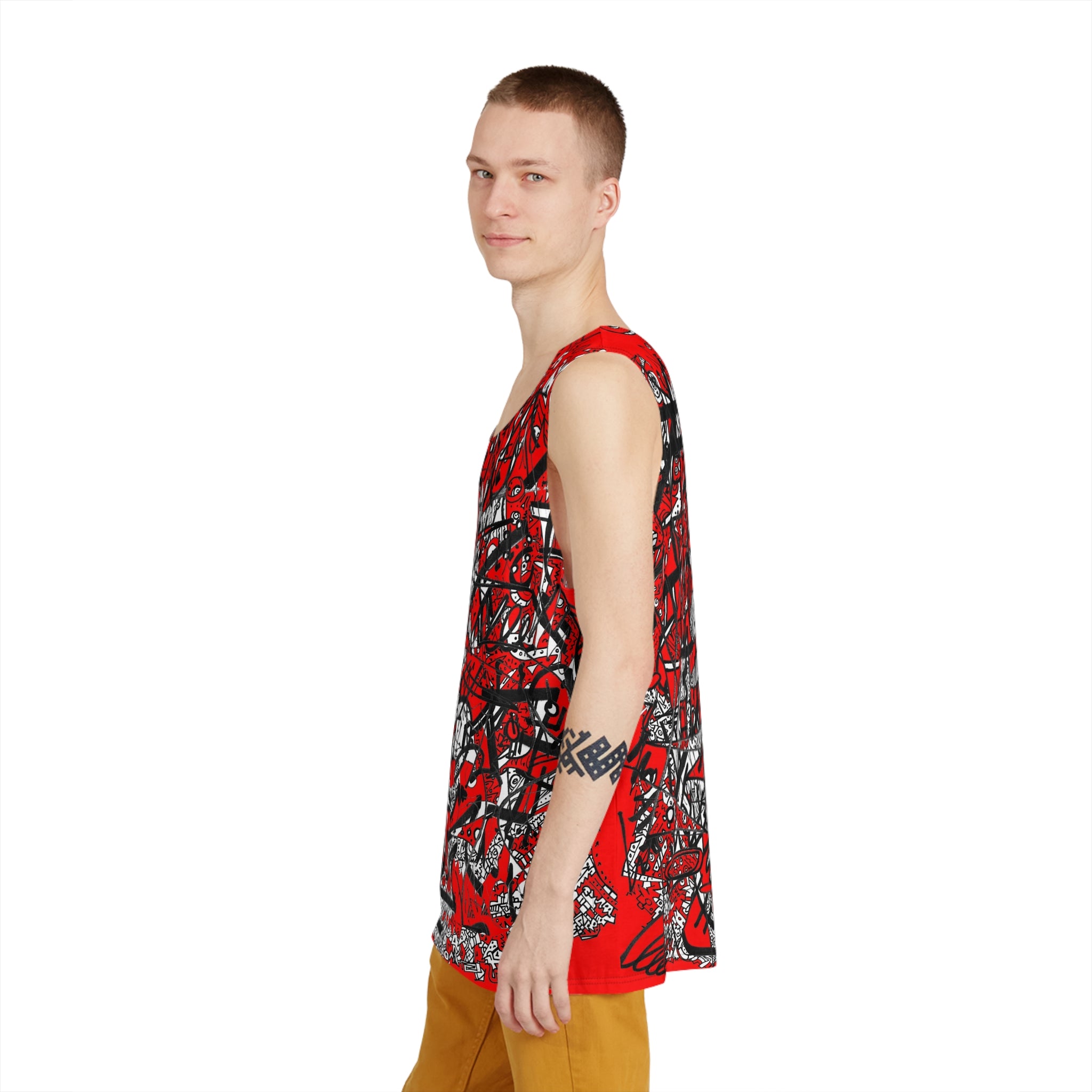 Nobody Touches Nothin' - Red Graffiti Abstract Tank Top — All-Over Print Streetwear