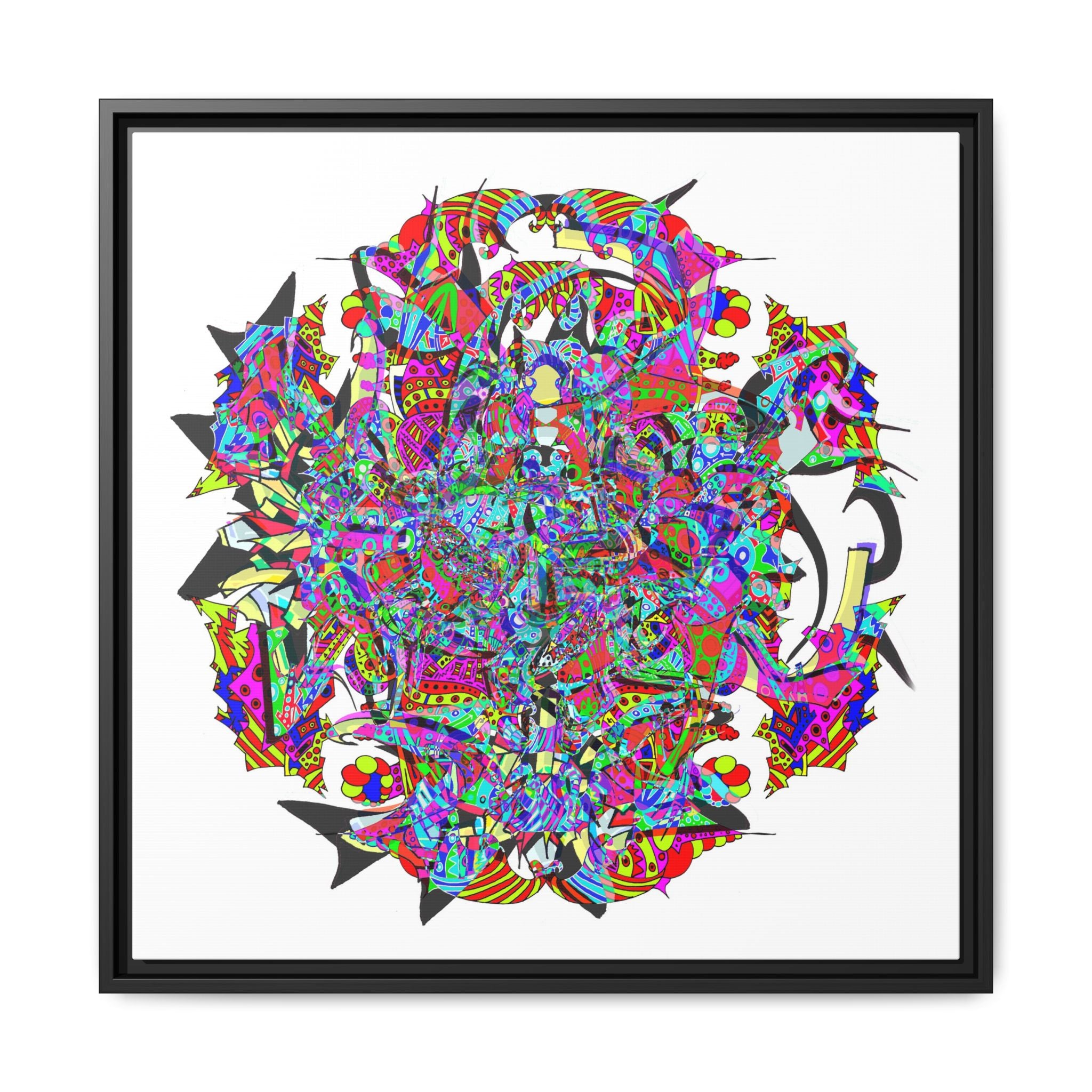 Neon Waffle Monster 12 Framed Canvas Art — Psychedelic Geometric Wall Print