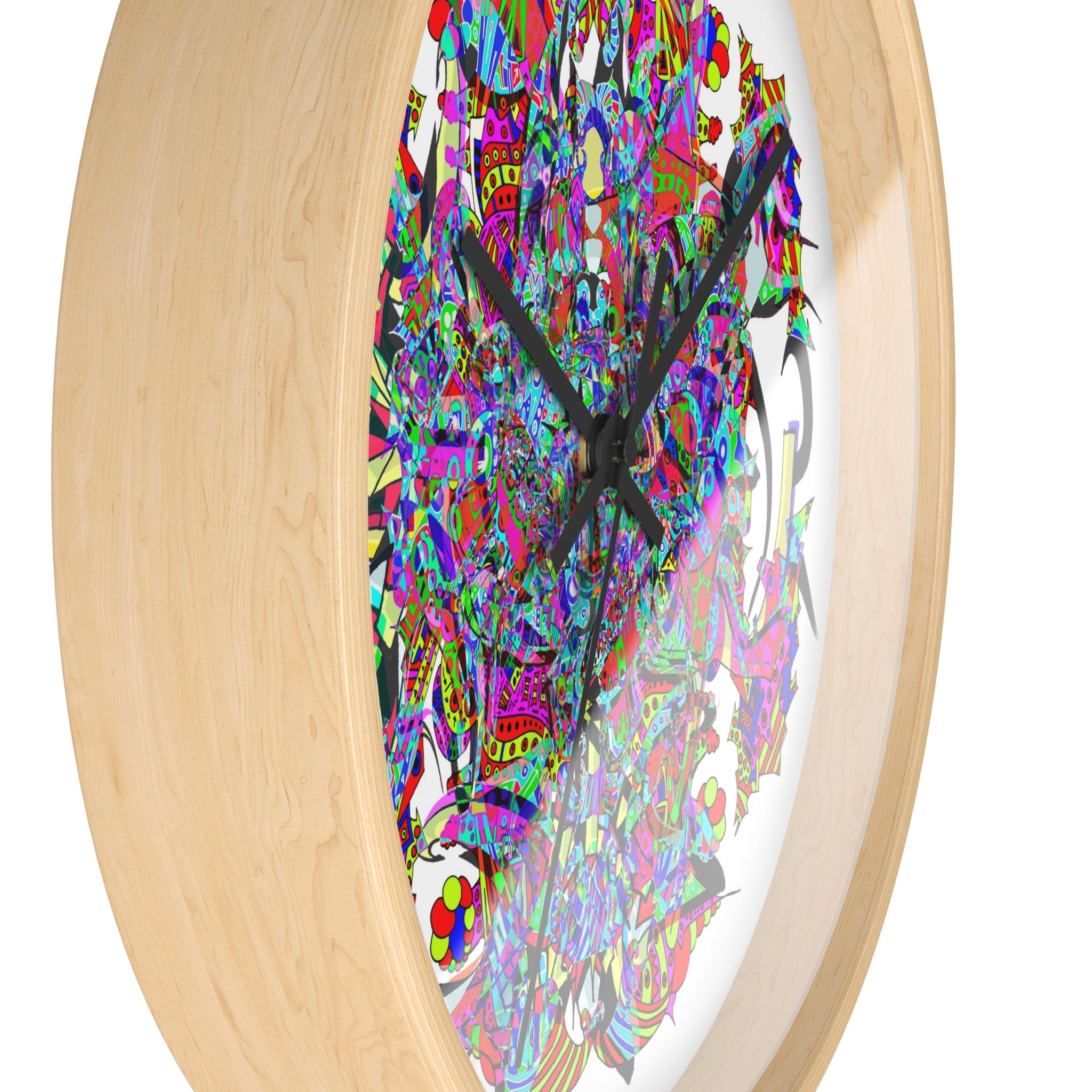 Neon Waffle Monster 12 - Psychedelic Mandala Wall Clock | Colorful Abstract Geometric Timepiece