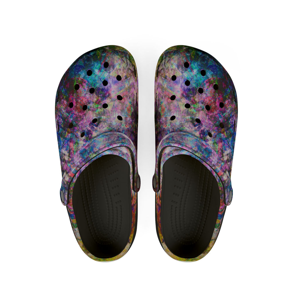 Space Shower 2 - Galaxy Confetti EVA Clogs — Colorful Slip-On Garden Shoes