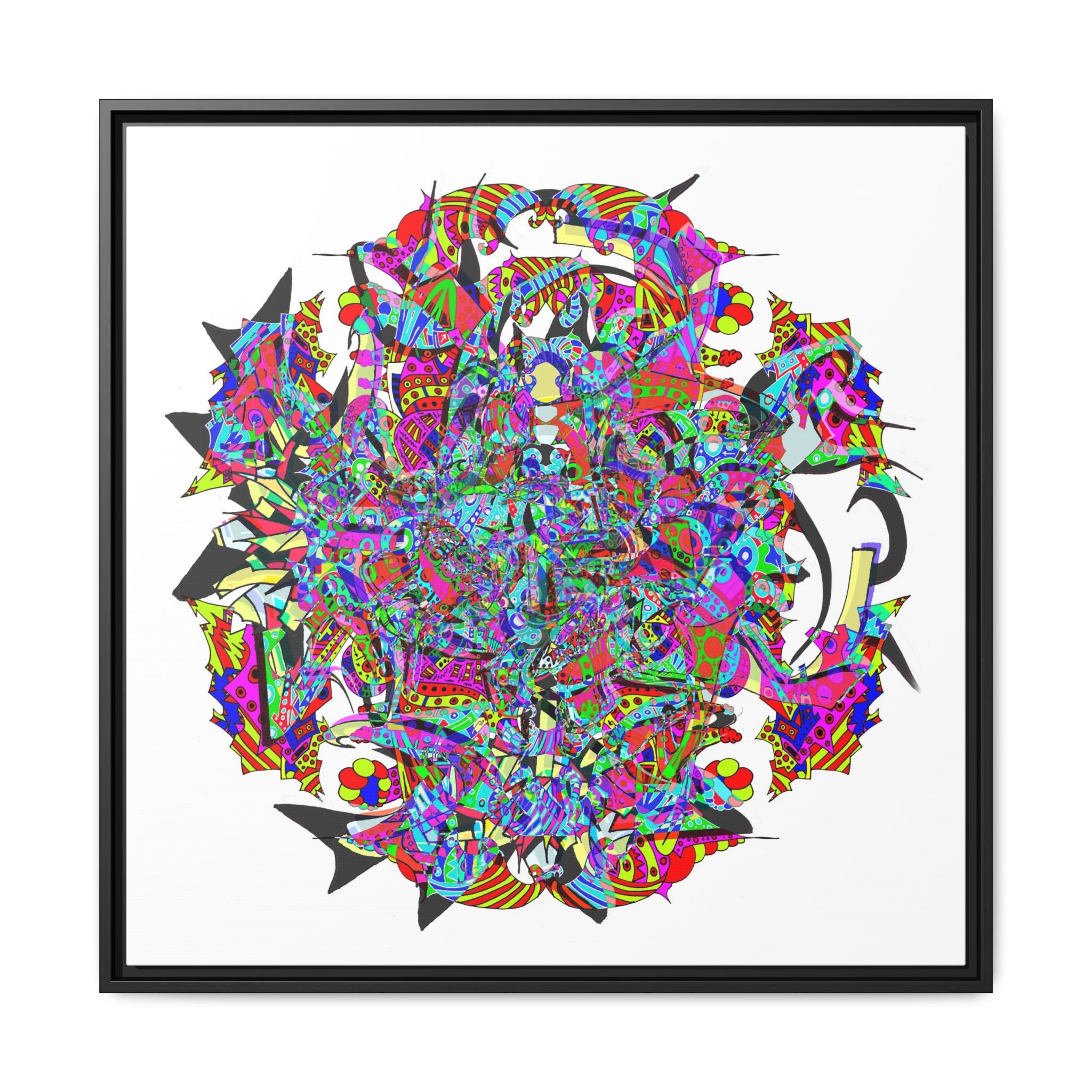Neon Waffle Monster 12 Framed Canvas Art — Psychedelic Geometric Wall Print