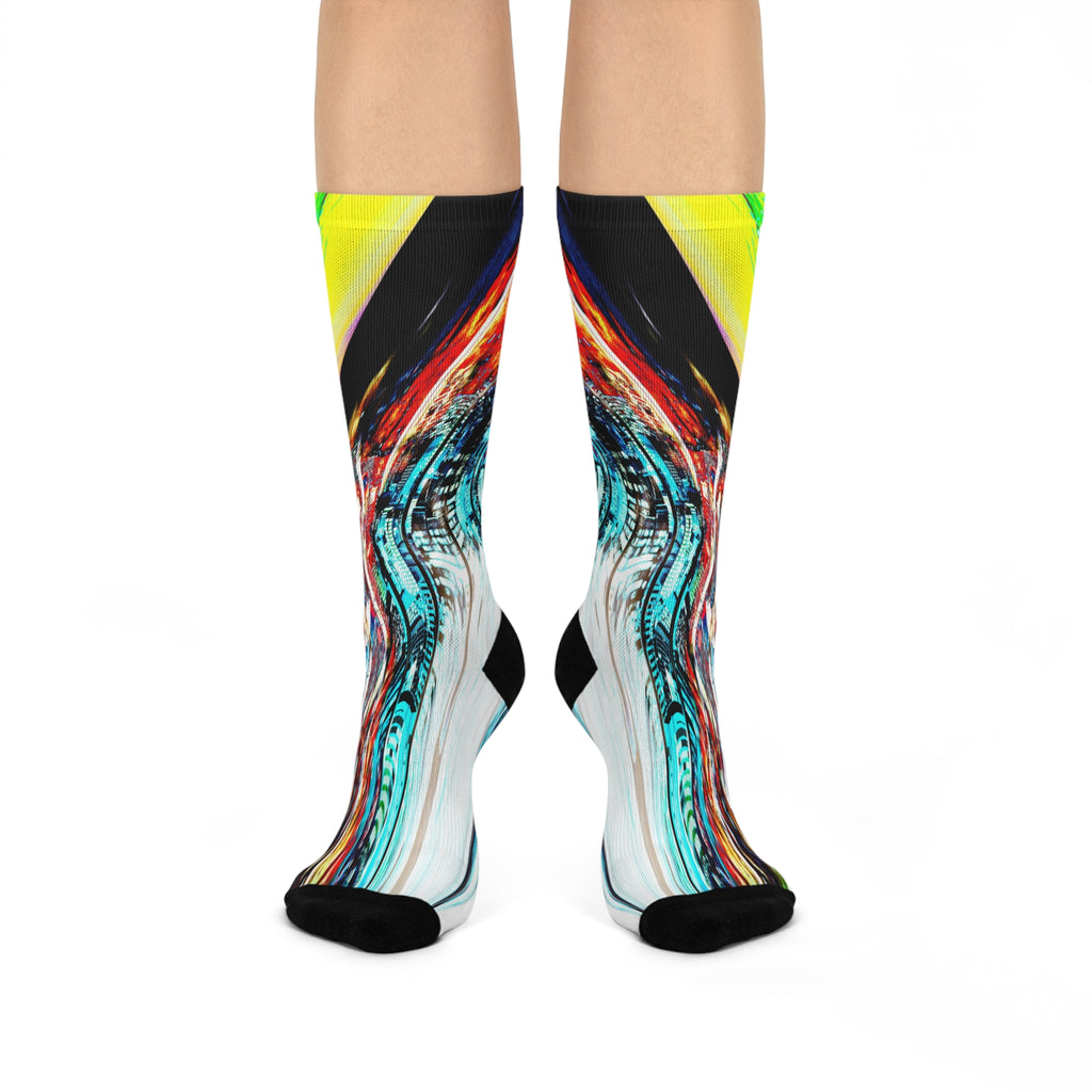 Slip And Slide - Abstract Neon Swirl Crew Socks — Cushioned Colorful Art Socks