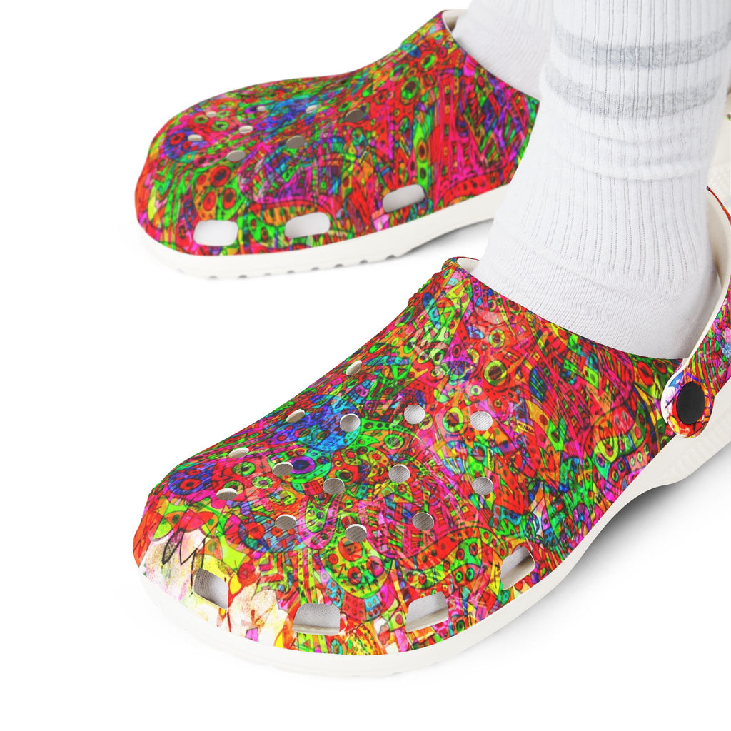 Neon Swirl Party Extravaganza - Colorful EVA Foam Clogs — Lightweight Rubber Slip-On Shoes