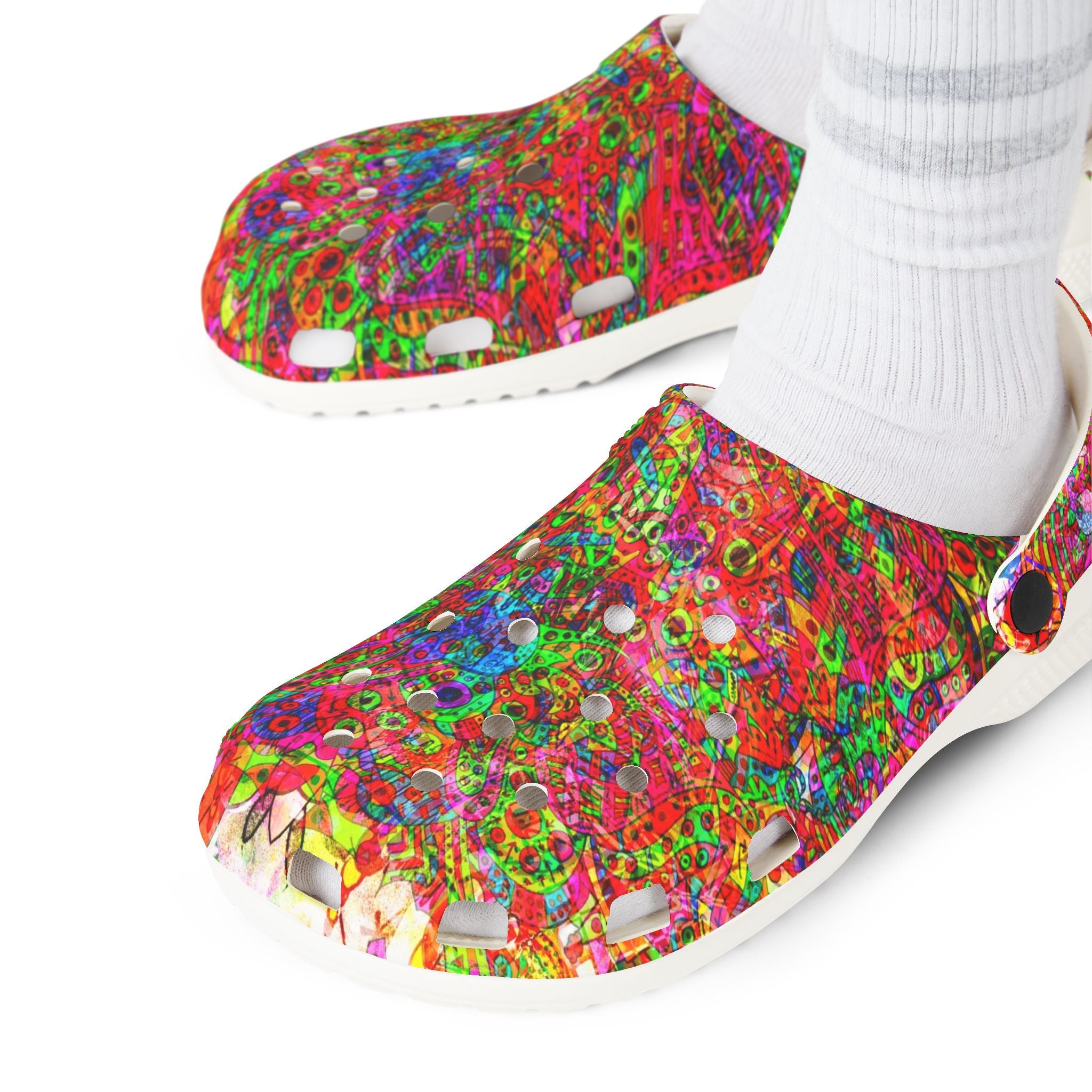 Neon Swirl Party Extravaganza - Colorful EVA Foam Clogs — Lightweight Rubber Slip-On Shoes