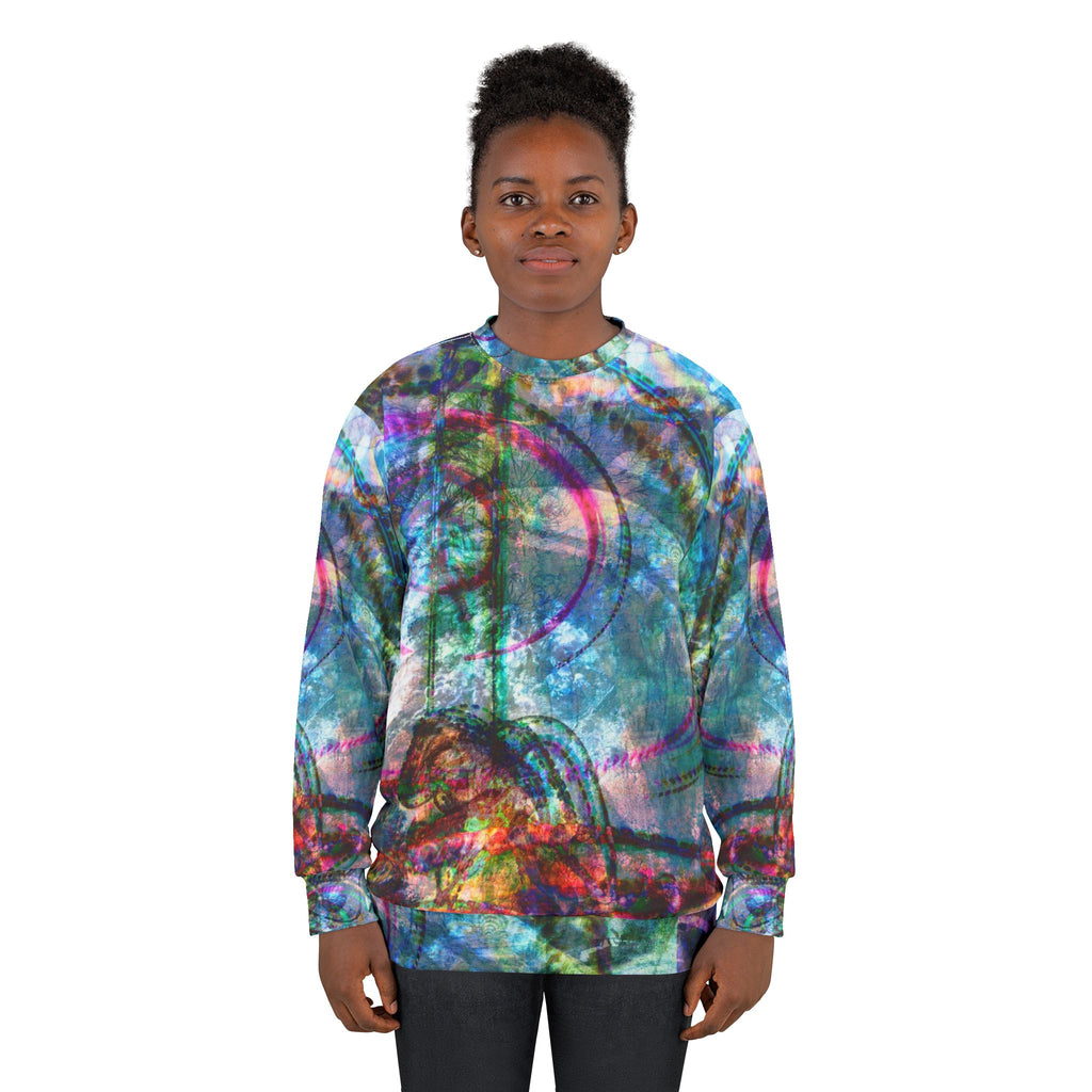 Mega Millions Abstract Colorwave Sweatshirt — All-Over Print Artistic Crewneck