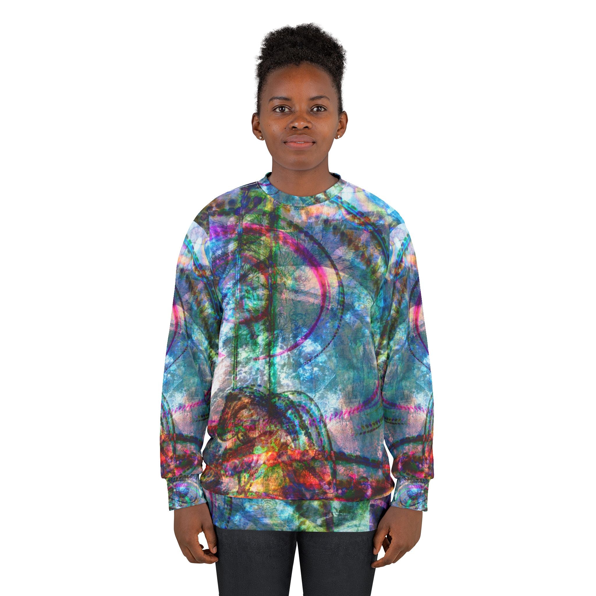 Mega Millions Abstract Colorwave Sweatshirt — All-Over Print Artistic Crewneck