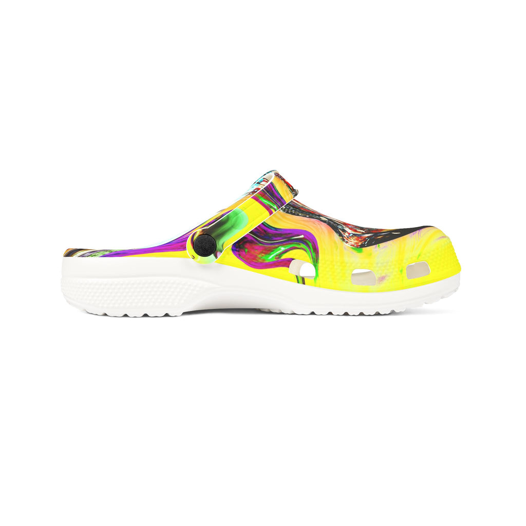 Slip And Slide - Abstract Neon Swirl EVA Foam Clogs — Colorful Slip-On Garden Shoes