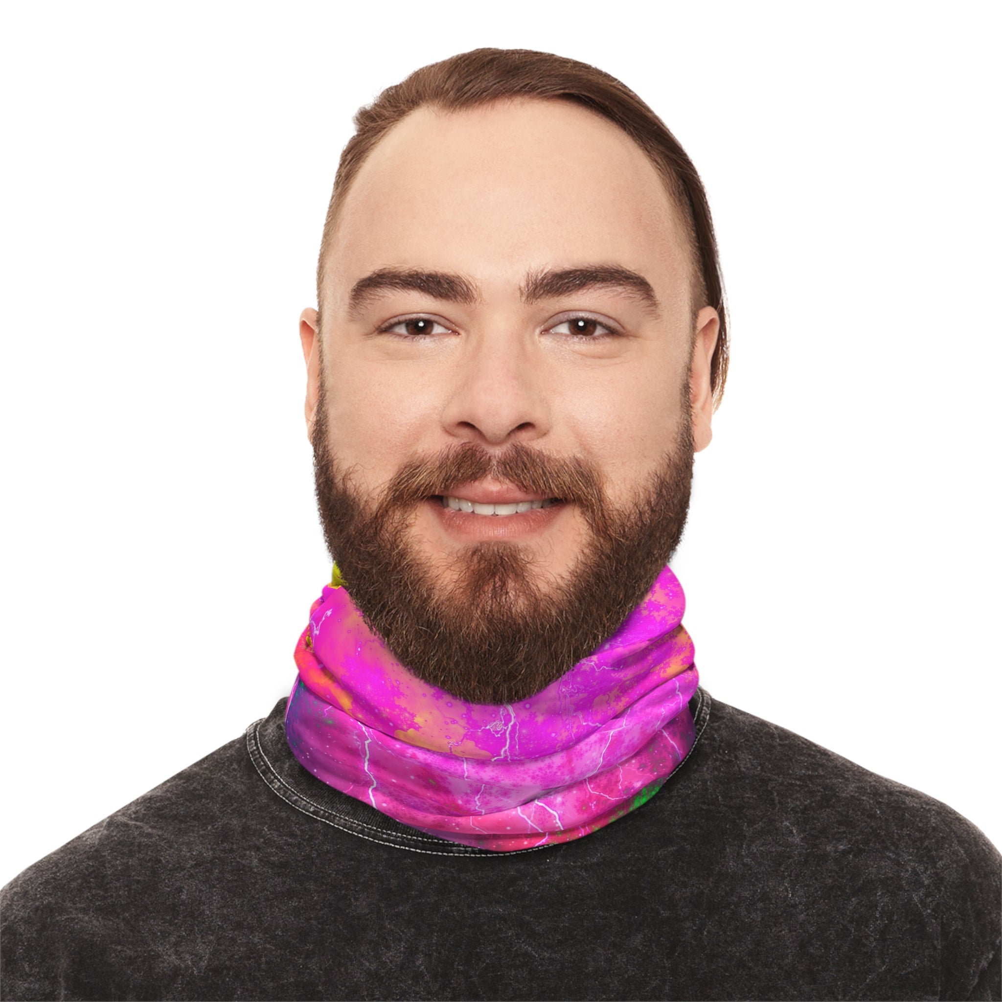 Blue And Pink Prophecy Neck Gaiter — Neon Pink Lightning Tie-Dye Face Mask