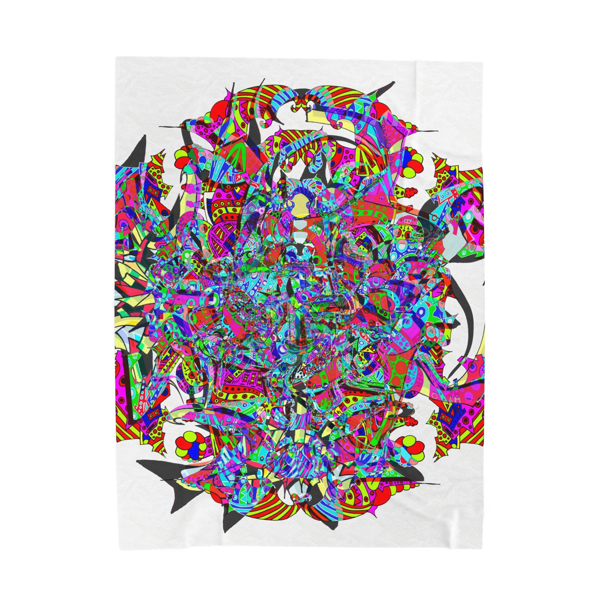 Neon Waffle Monster 12 Plush Blanket — Psychedelic Mandala Throw for Cozy Boho Décor