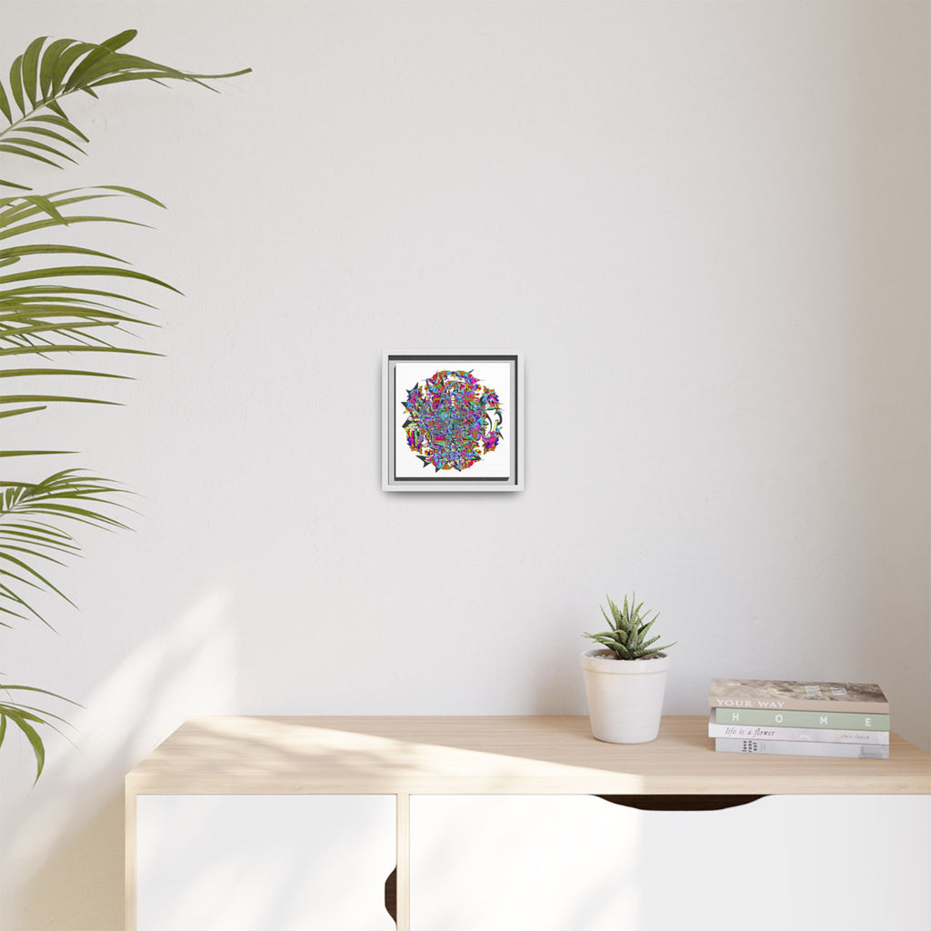 Neon Waffle Monster 12 Framed Canvas Art — Psychedelic Geometric Wall Print