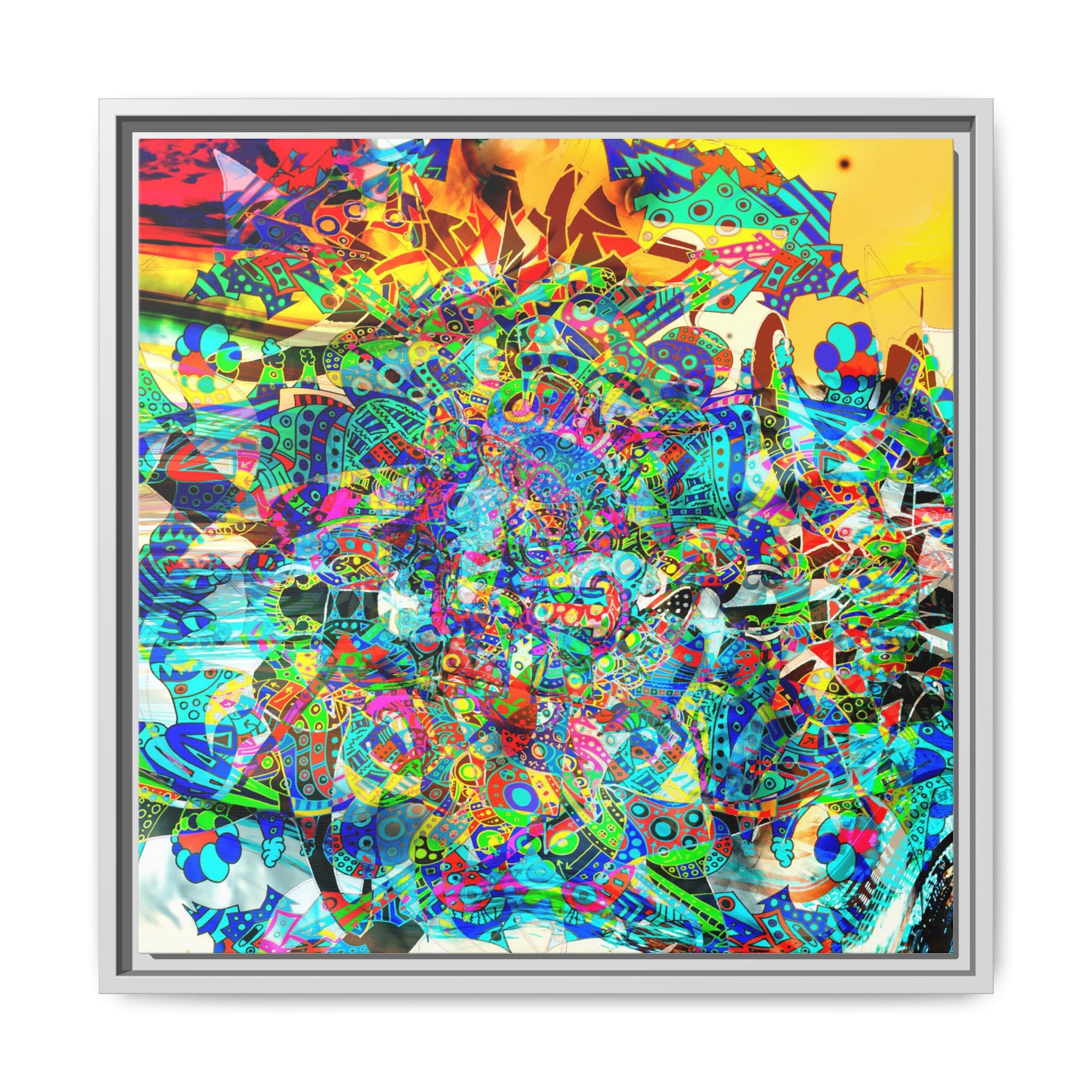 HYPERDIMENSIONAL SURFER - Framed Abstract Multi-Color Canvas Art — Vibrant Psychedelic Wall Decor